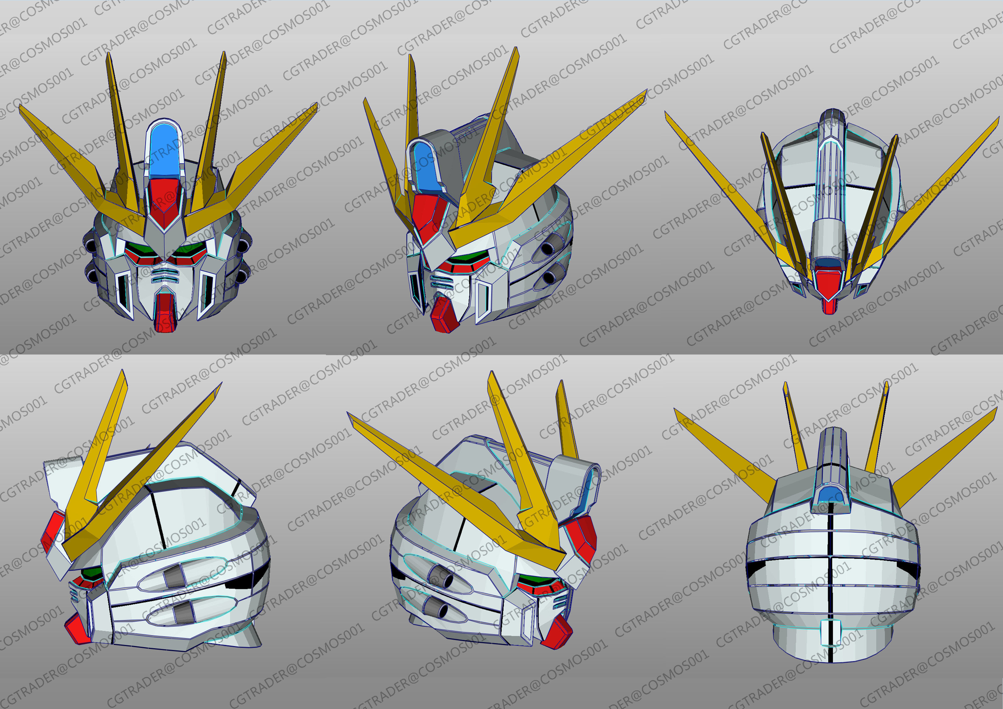 build strike gundam helmet paper papekura Low-poly 3D model_3