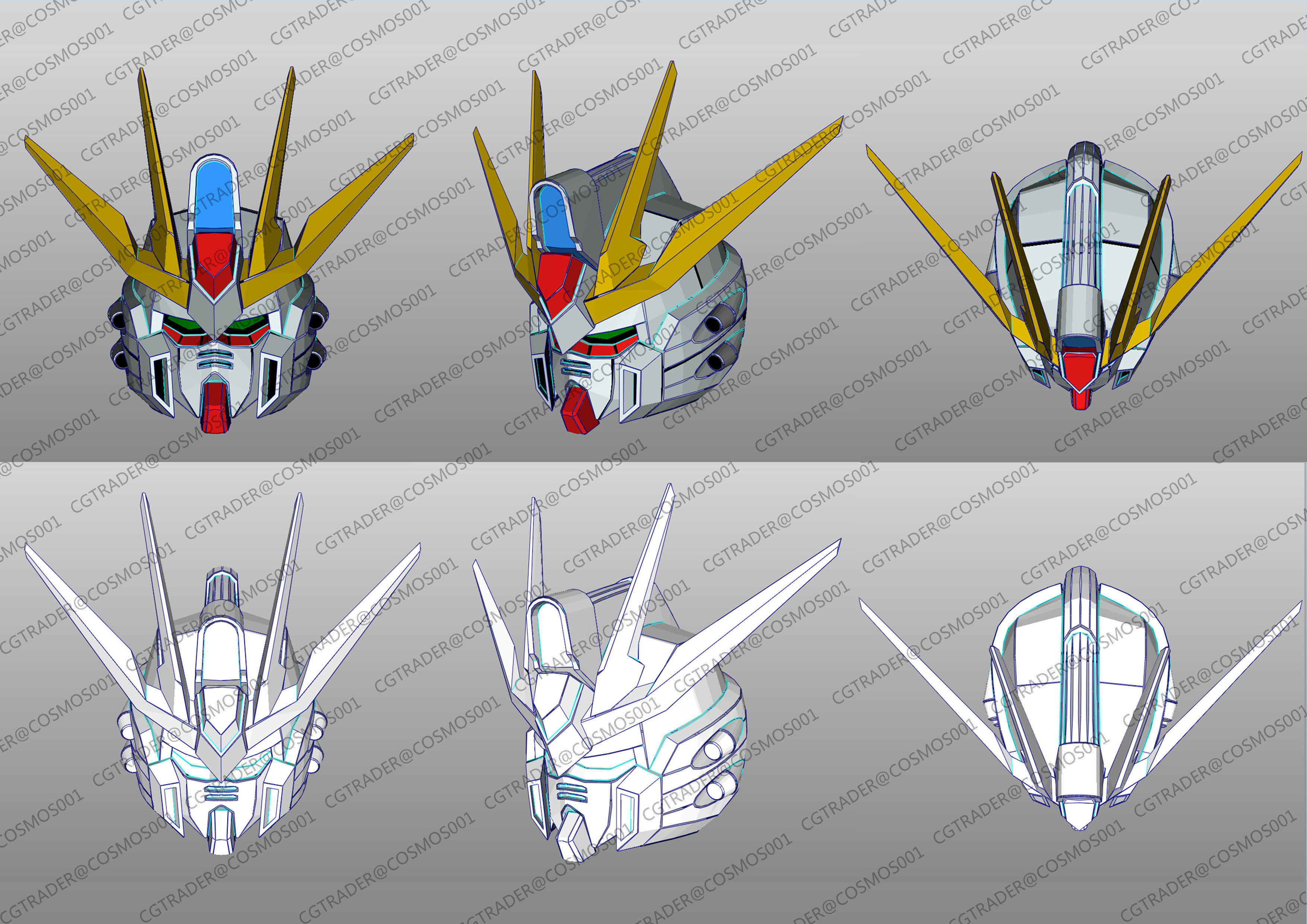 build strike gundam helmet paper papekura Low-poly 3D model_5