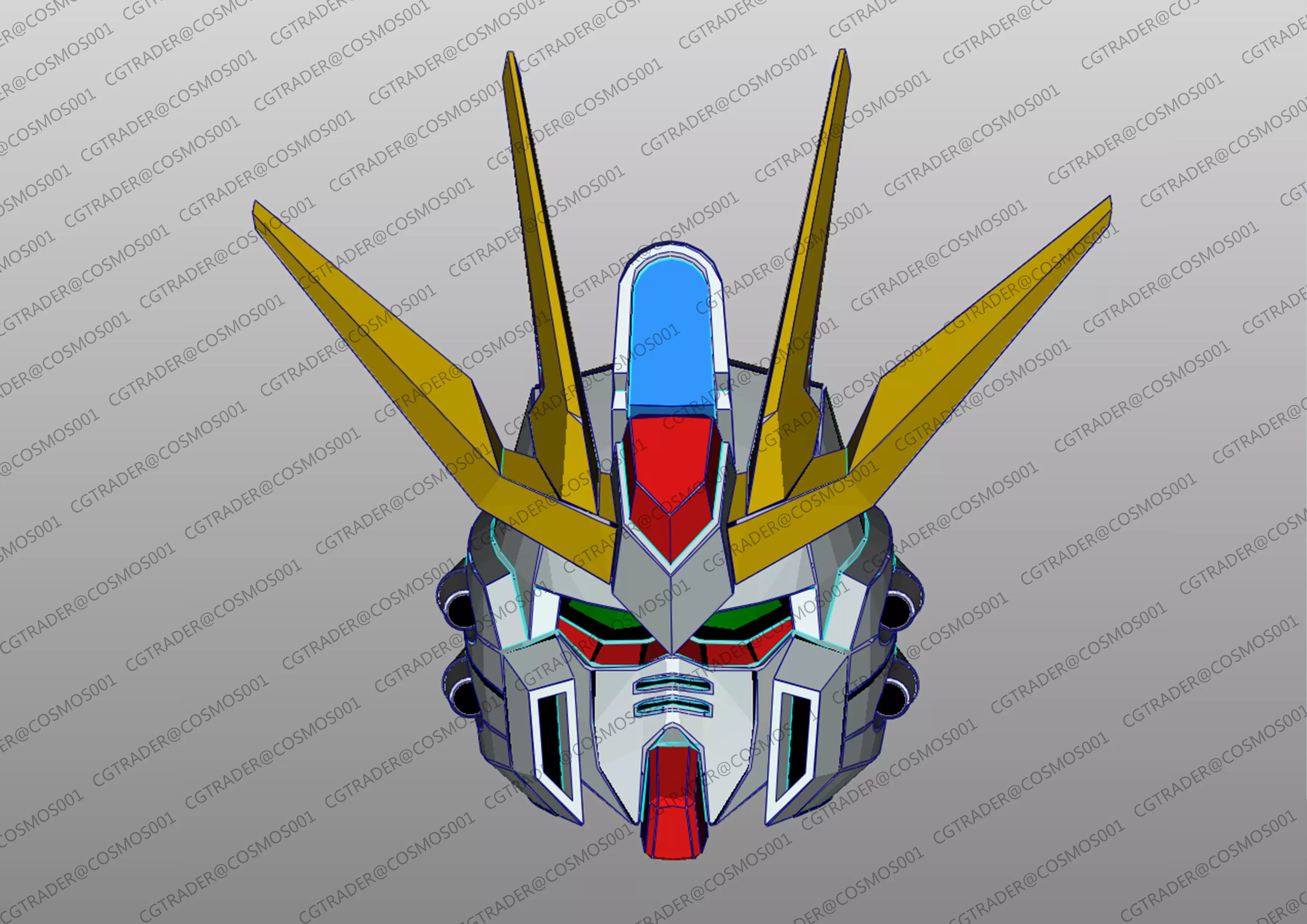 build strike gundam helmet paper papekura Low-poly 3D model_0