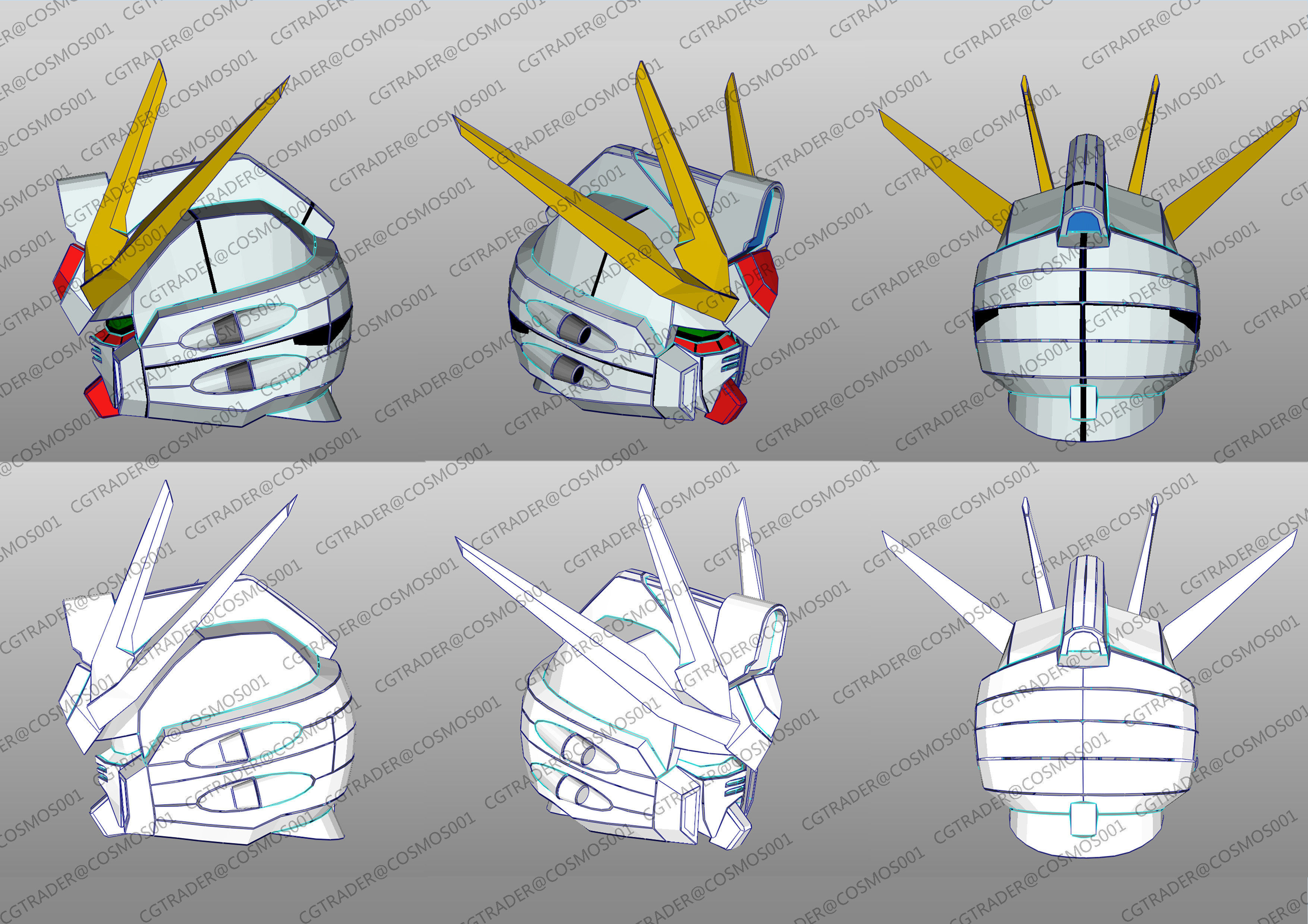build strike gundam helmet paper papekura Low-poly 3D model_6