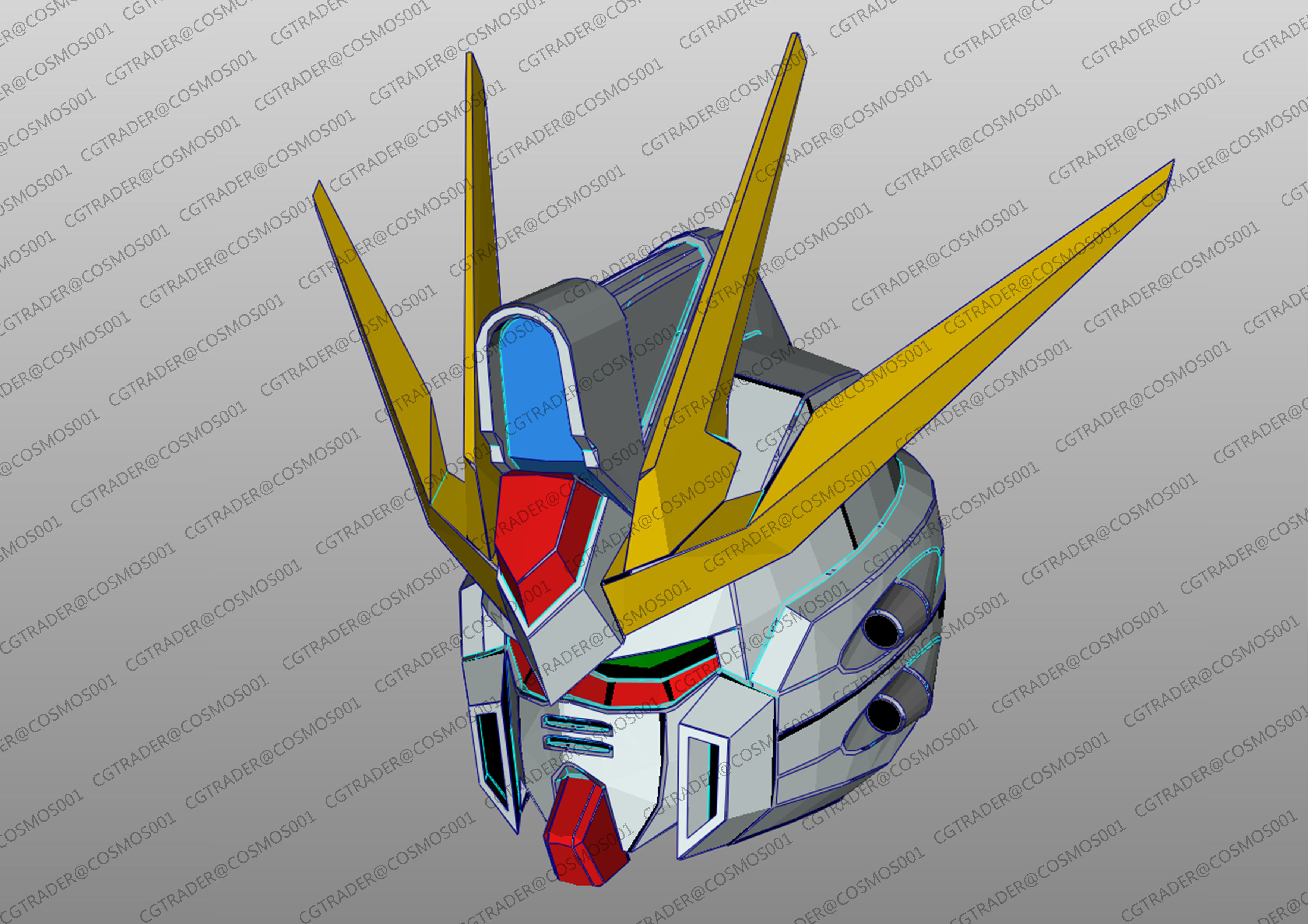 build strike gundam helmet paper papekura Low-poly 3D model_1