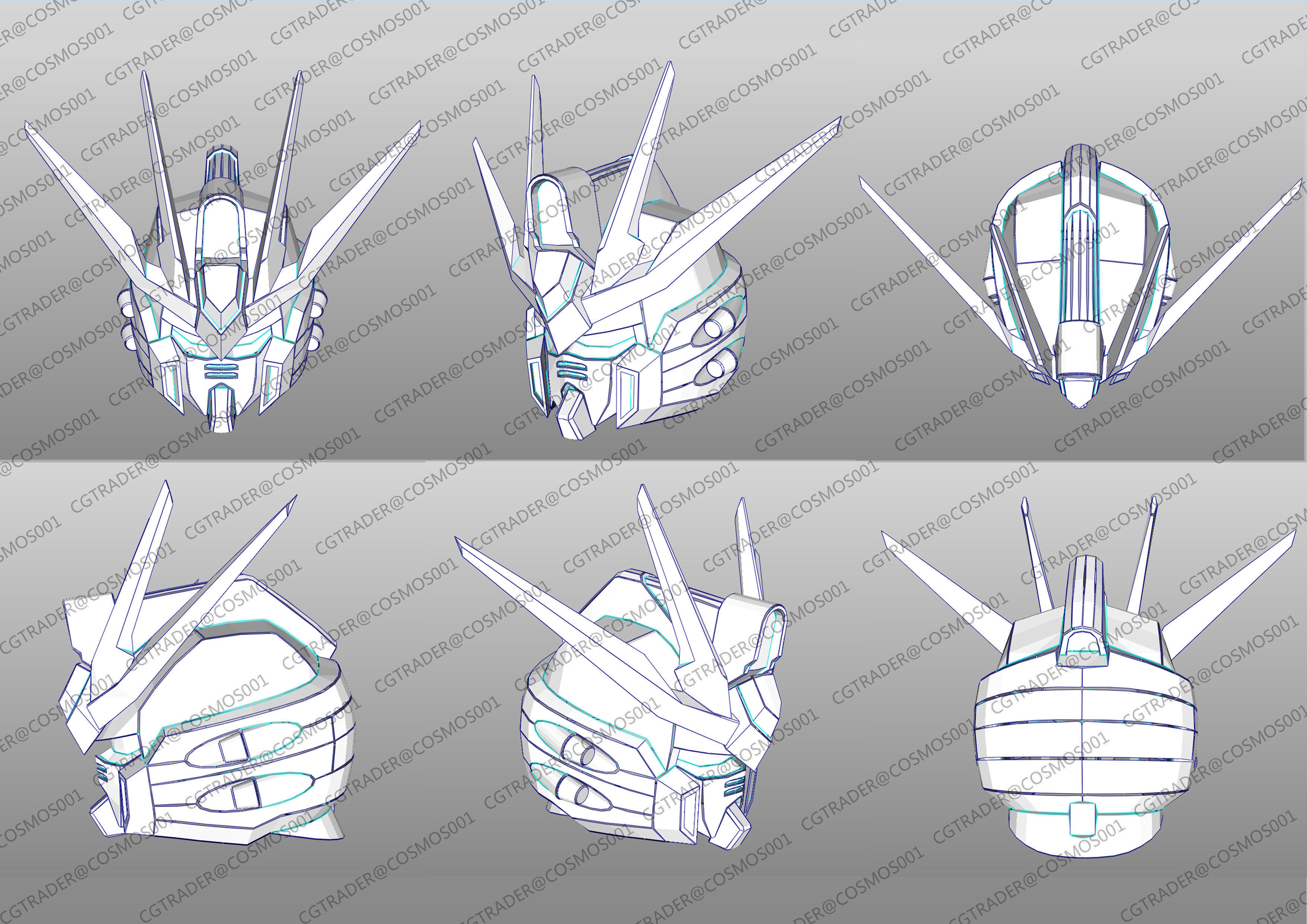 build strike gundam helmet paper papekura Low-poly 3D model_4