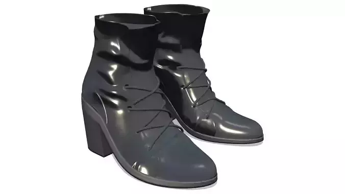 Thick Heels Pointy Tip Mid Ankle Black Boots