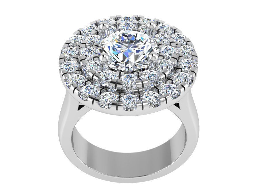 2-Row opened flower diamond ring 3241 3D print model 3D print model_2