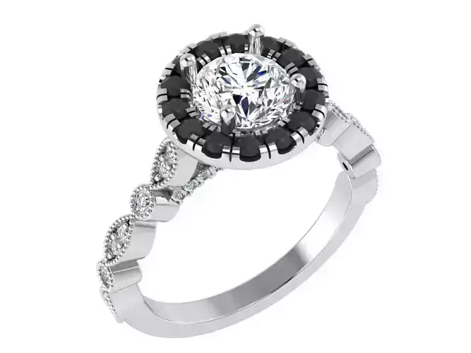 Round black stone diamond ring  3249 3D print model 