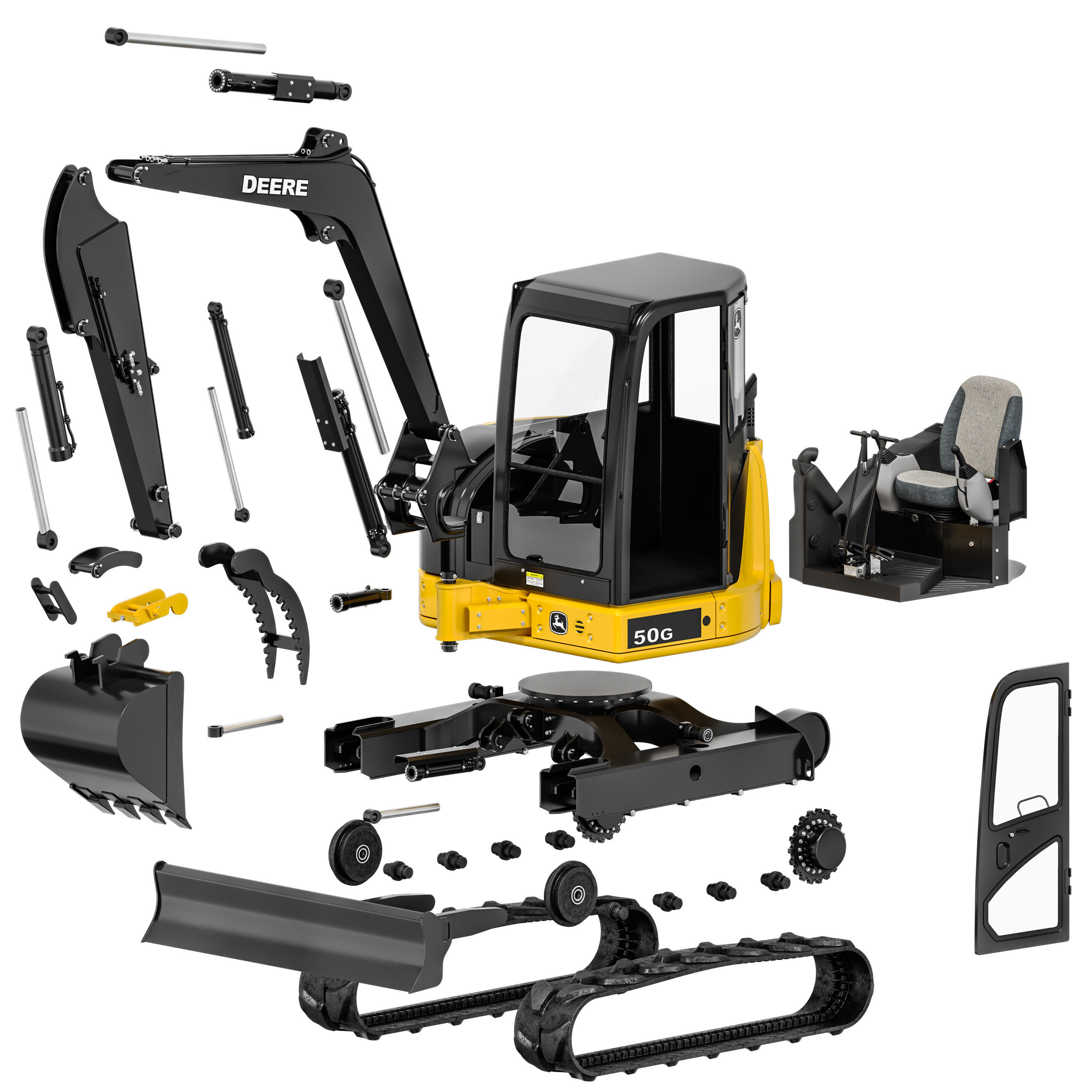 John Deere 50G Excavator Rigged 3D model_14