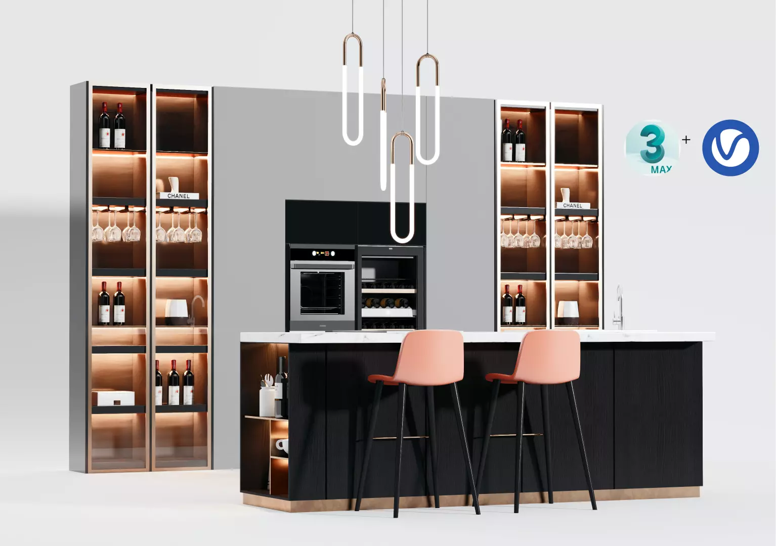 Kitchen Cabinet and Bar Display 3ds max  3D model_0