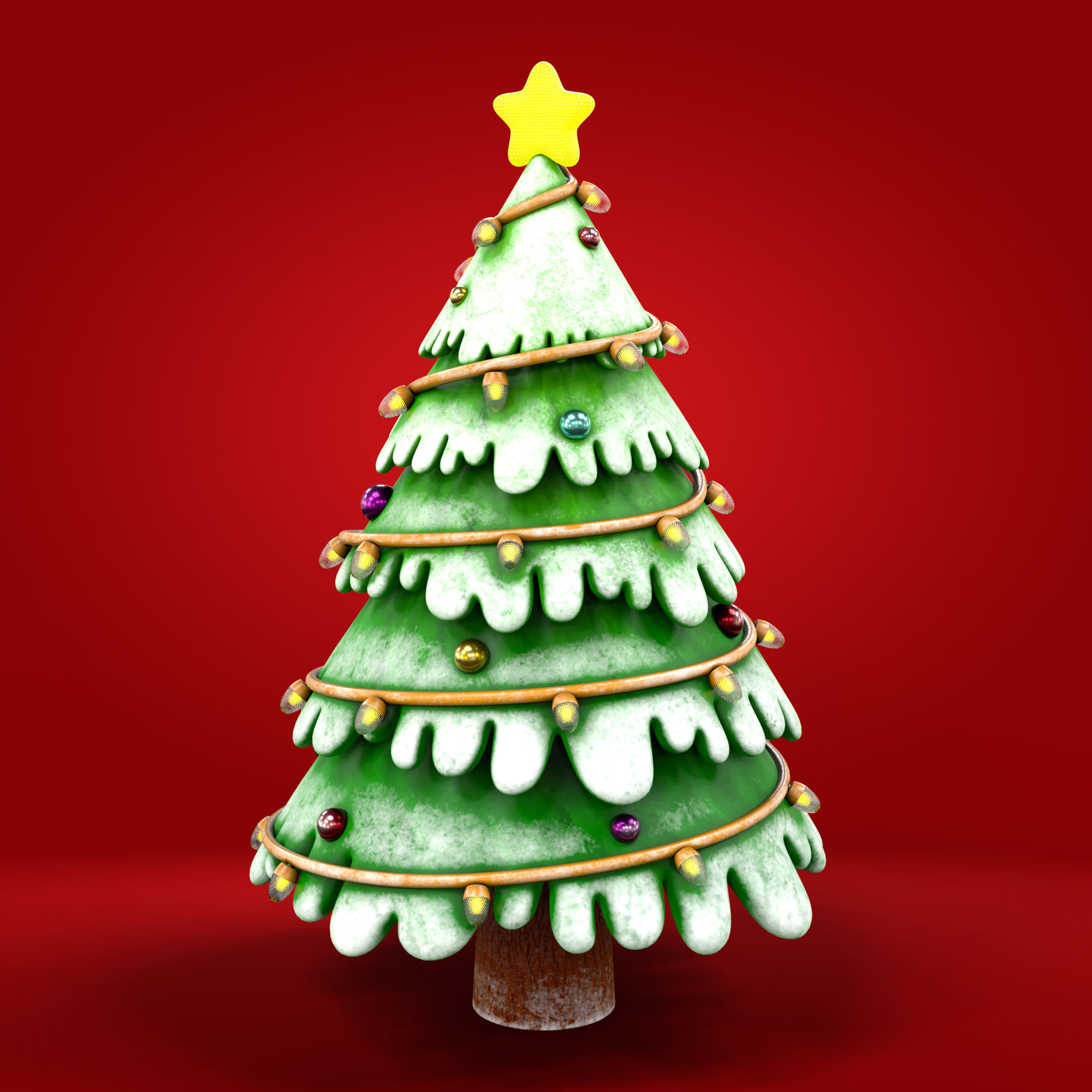 Cartoon Christmas Tree Low-poly 3D model_6