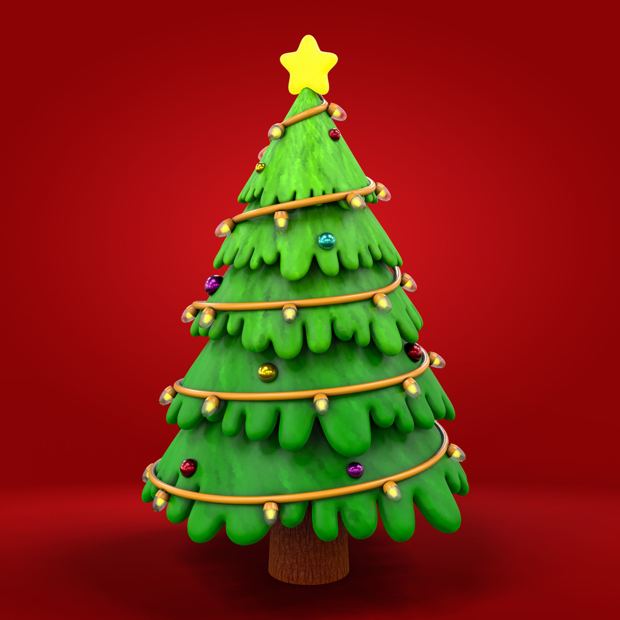 Cartoon Christmas Tree Low-poly 3D model_2