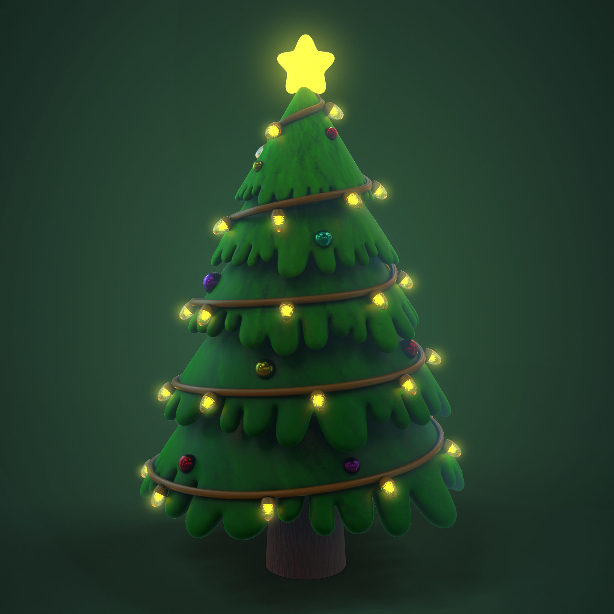 Cartoon Christmas Tree Low-poly 3D model_5