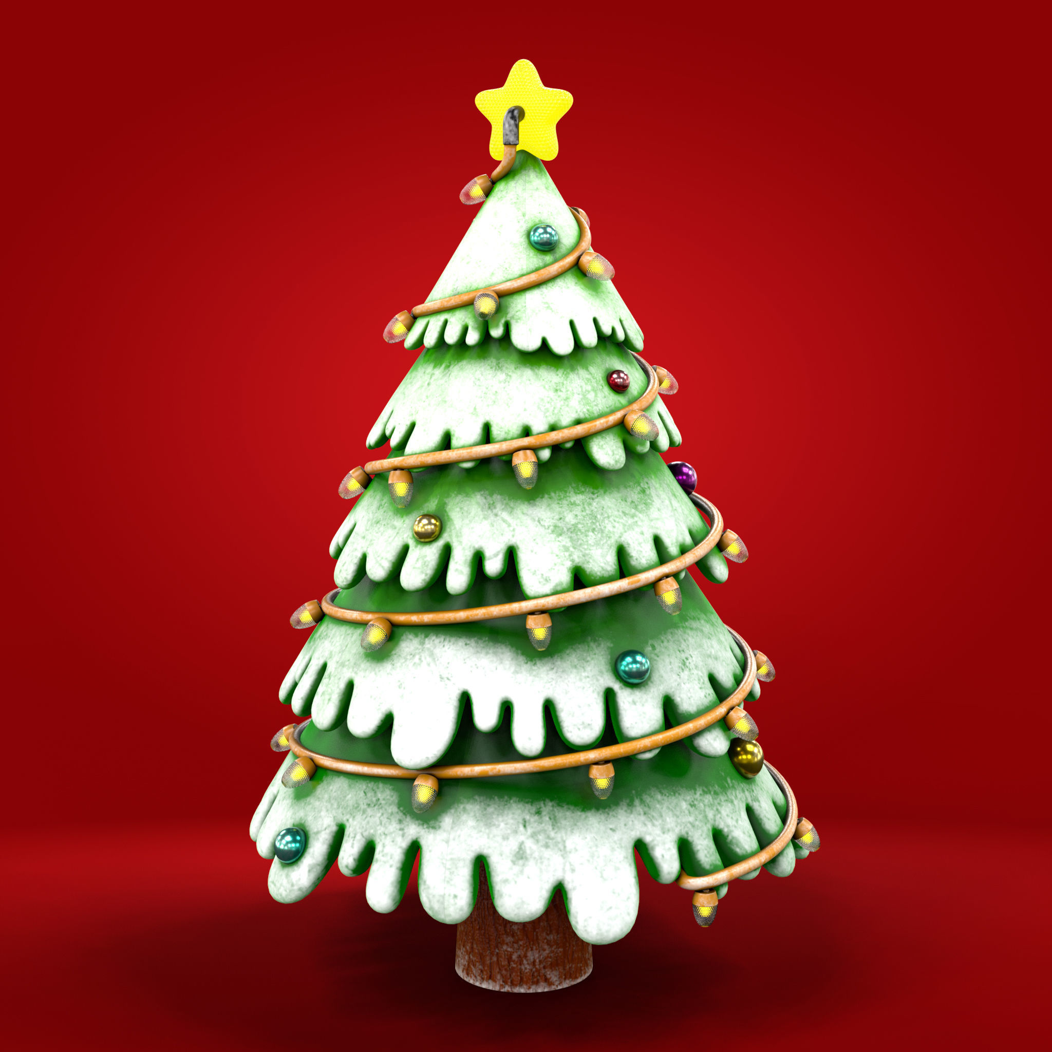 Cartoon Christmas Tree Low-poly 3D model_7