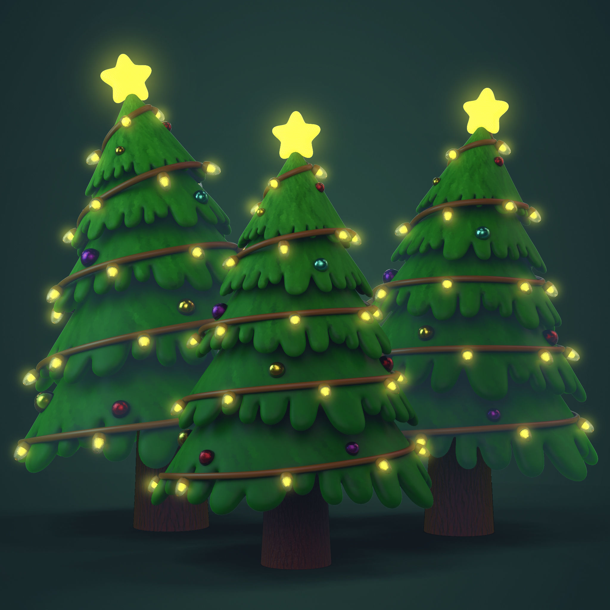 Cartoon Christmas Tree Low-poly 3D model_1