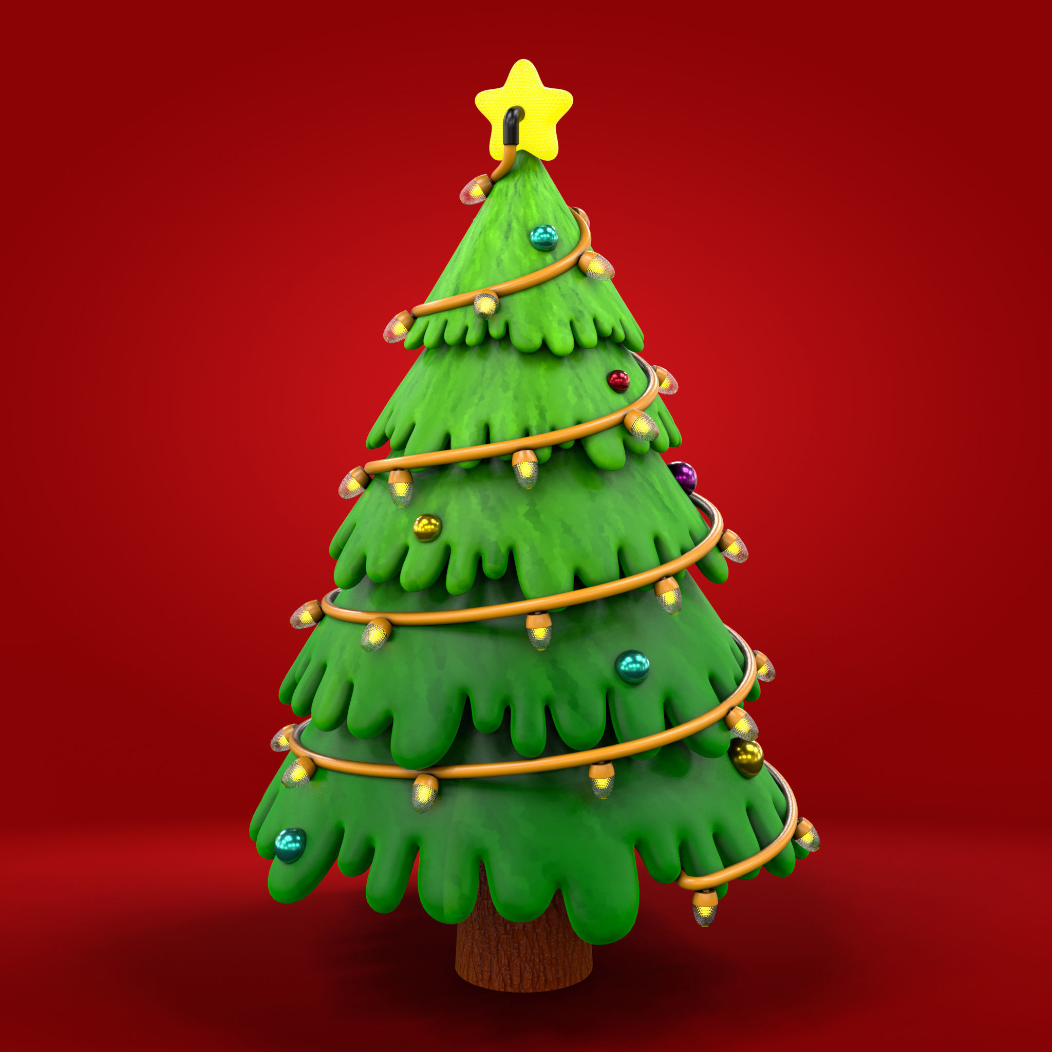Cartoon Christmas Tree Low-poly 3D model_3