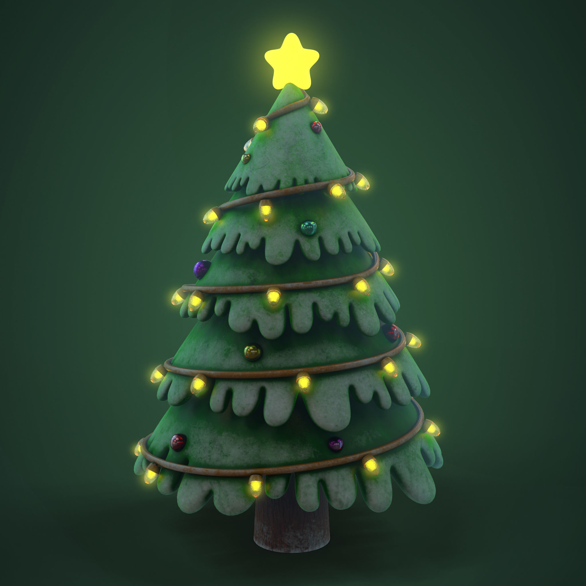 Cartoon Christmas Tree Low-poly 3D model_9