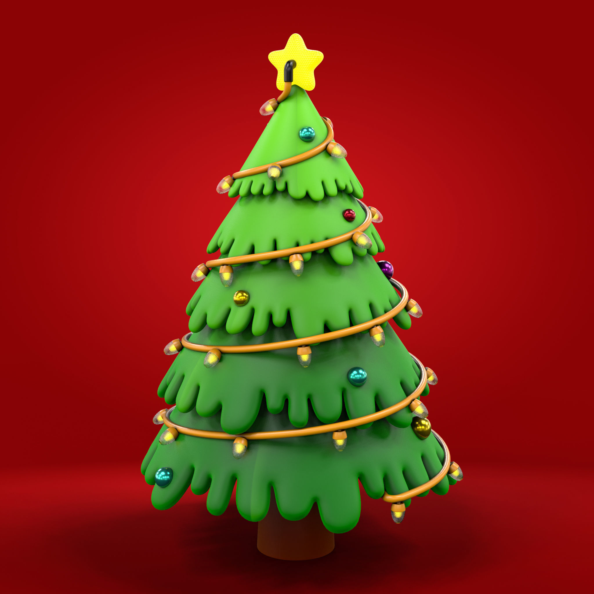 Cartoon Christmas Tree Low-poly 3D model_11