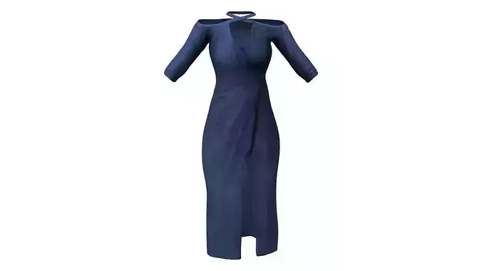 Korean Style Wrapped Blue Long Evening Dress