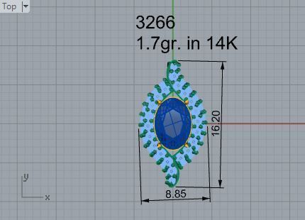 Oval blue stone pendant 3266 3D print model 3D print model_4