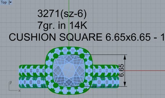Square diamond ring with band 3271 3D print model 3D print model_4