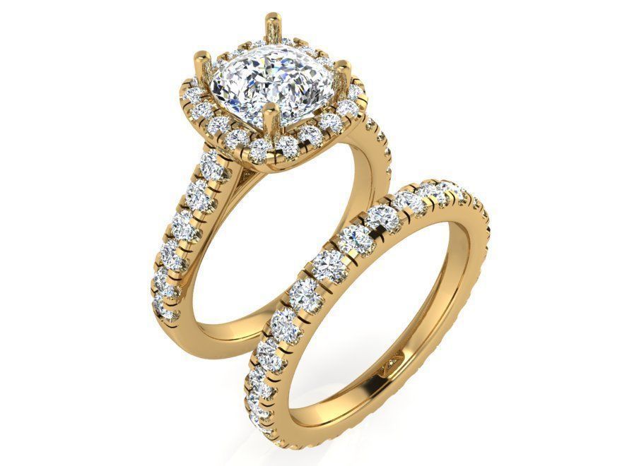 Square diamond ring with band 3271 3D print model 3D print model_1