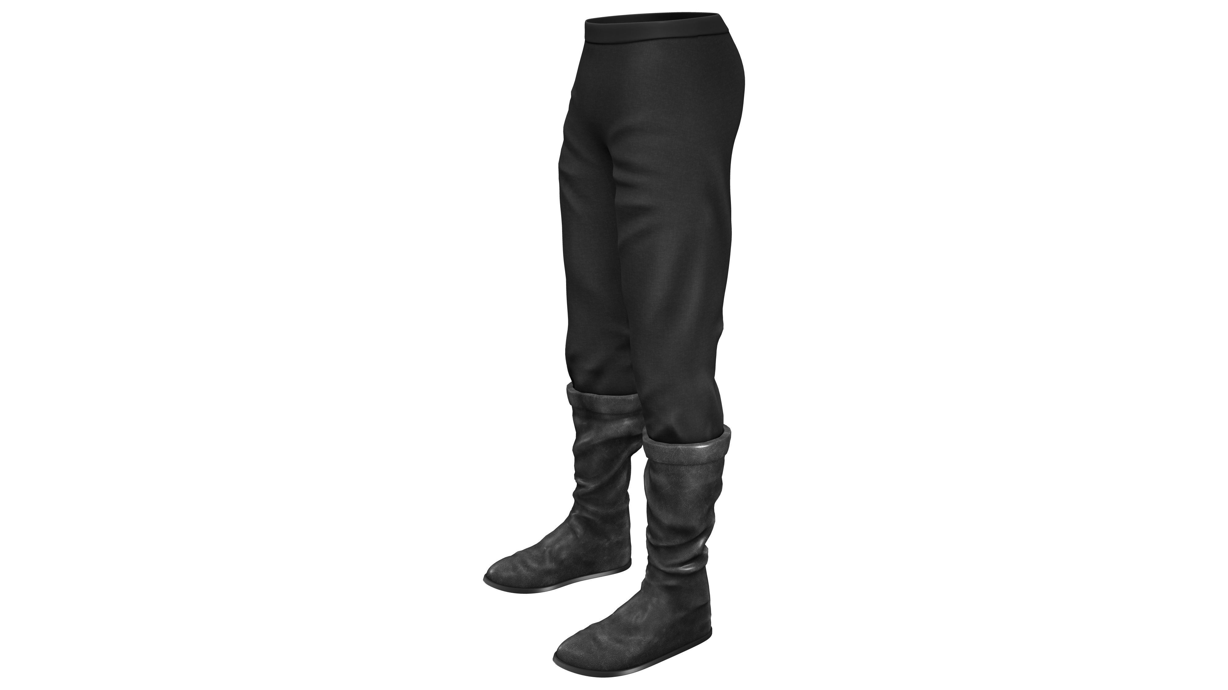 Medieval Long Pants And Boots Low-poly 3D model_2