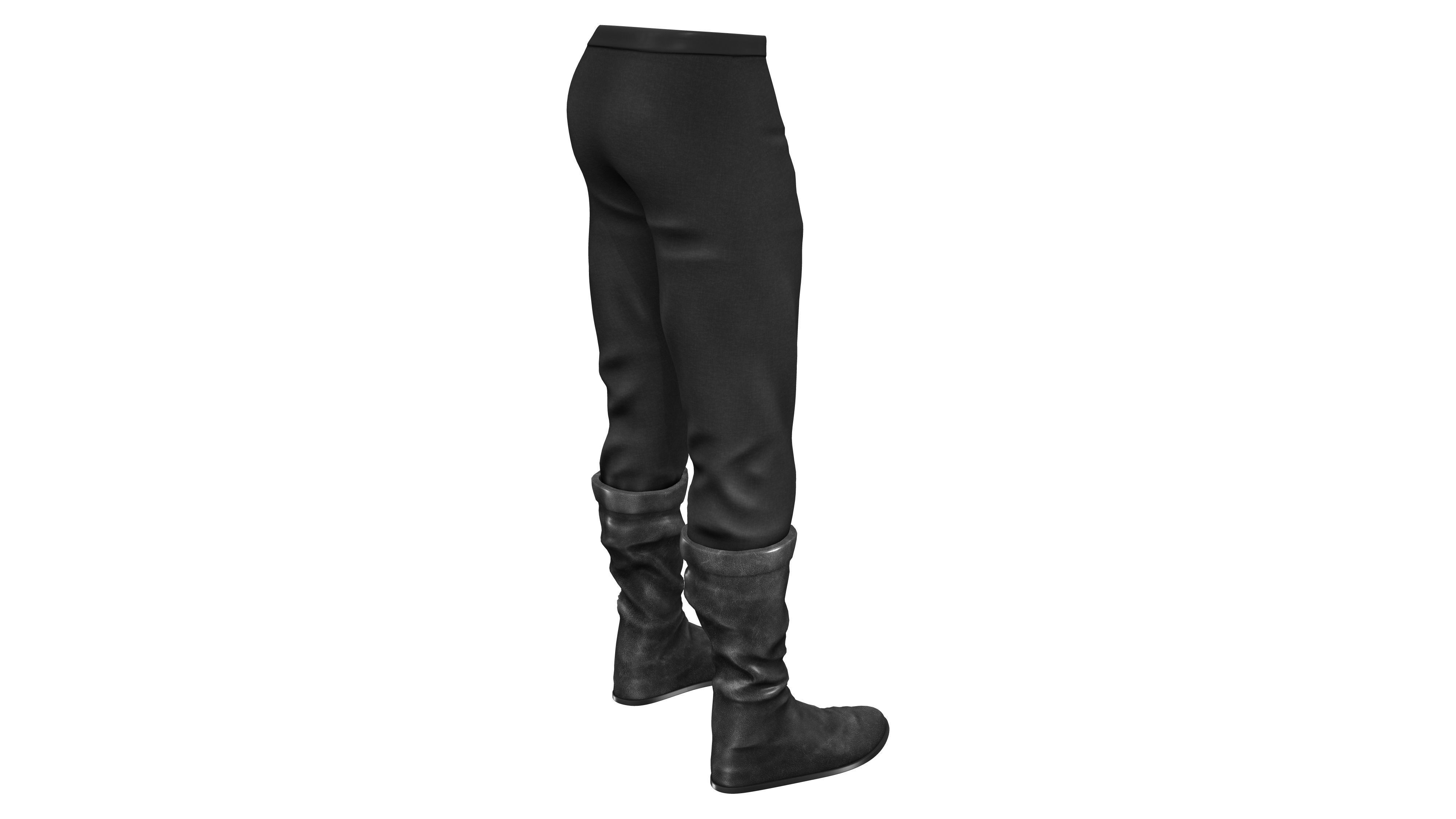 Medieval Long Pants And Boots Low-poly 3D model_5