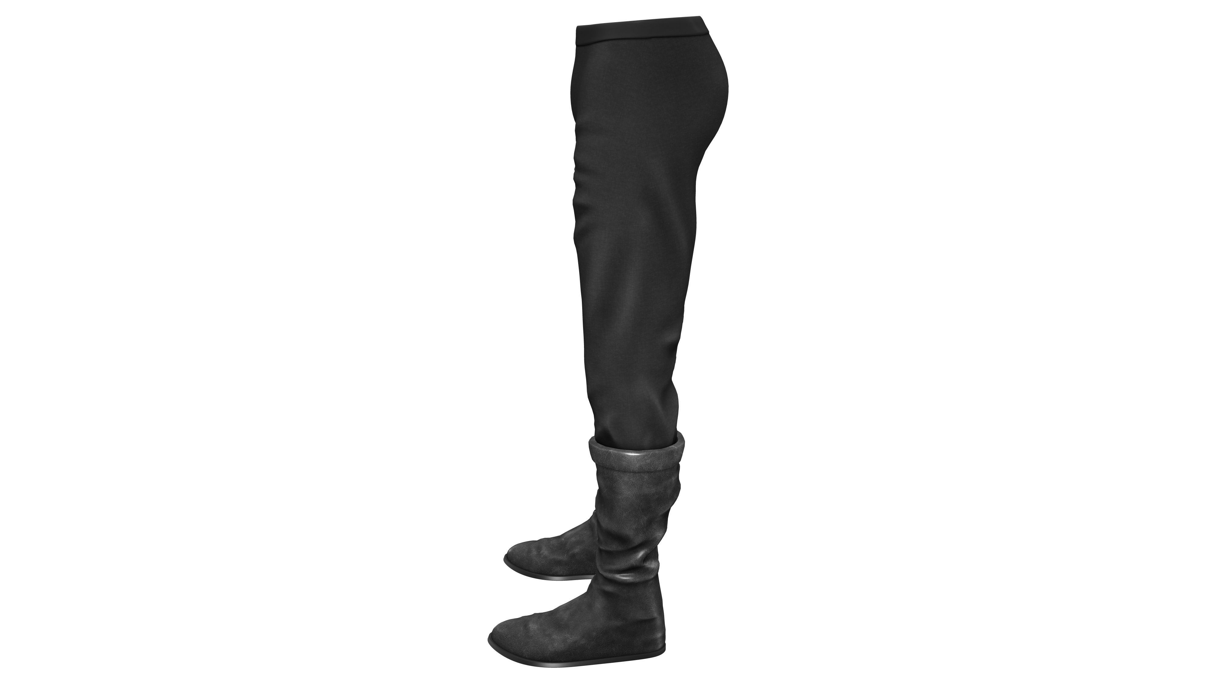 Medieval Long Pants And Boots Low-poly 3D model_3