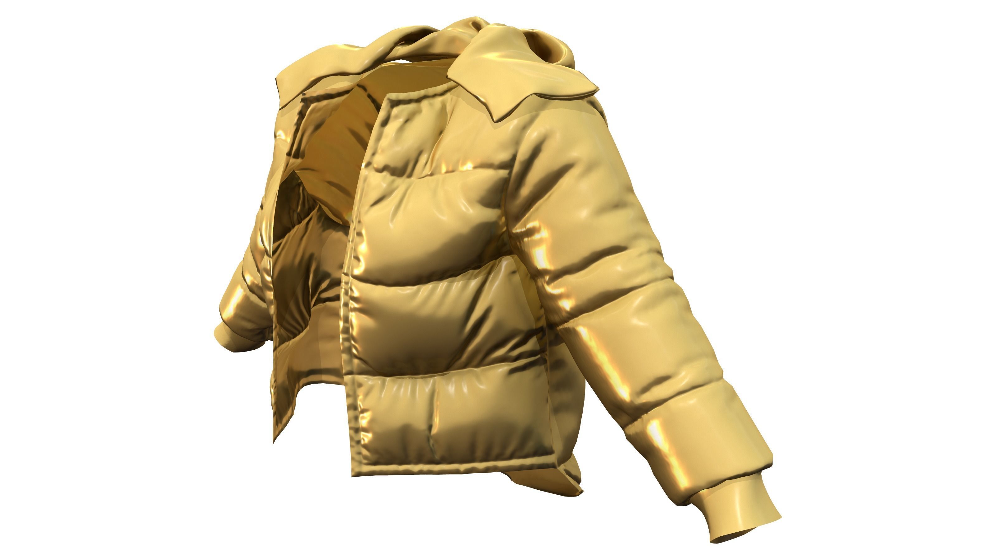 Metallic Yellow Open Front Oversize Padded Jacket Low-poly 3D model_2