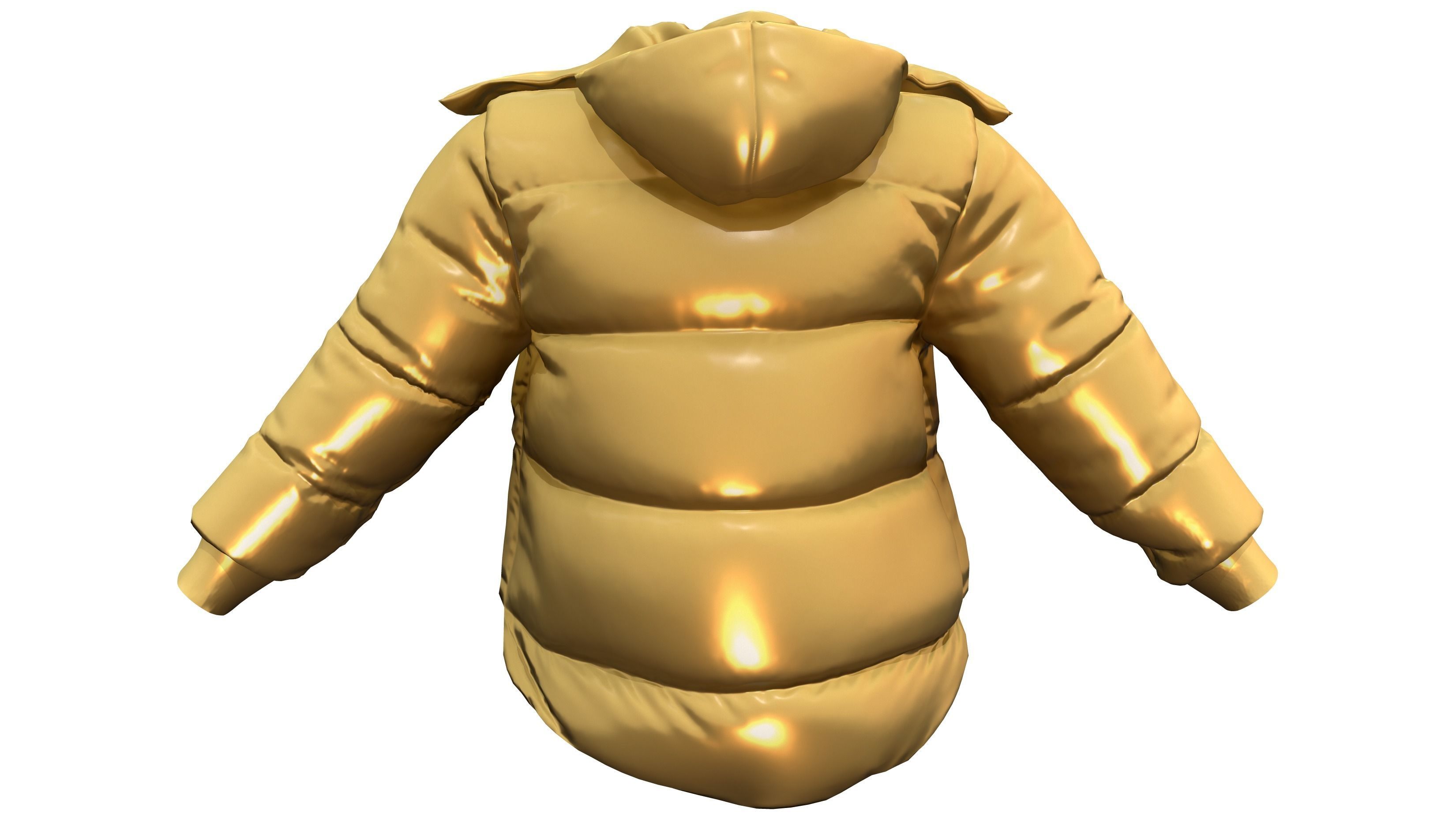 Metallic Yellow Open Front Oversize Padded Jacket Low-poly 3D model_4