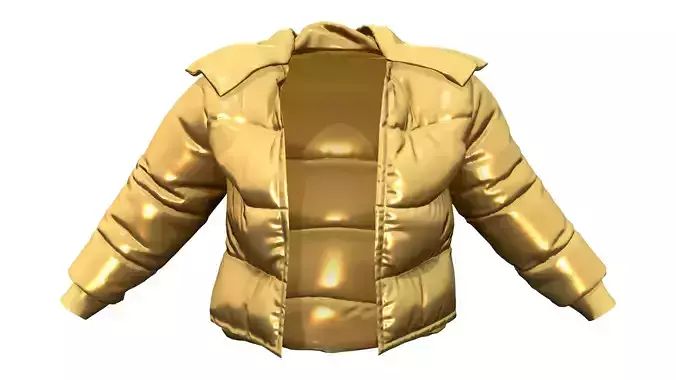 Metallic Yellow Open Front Oversize Padded Jacket