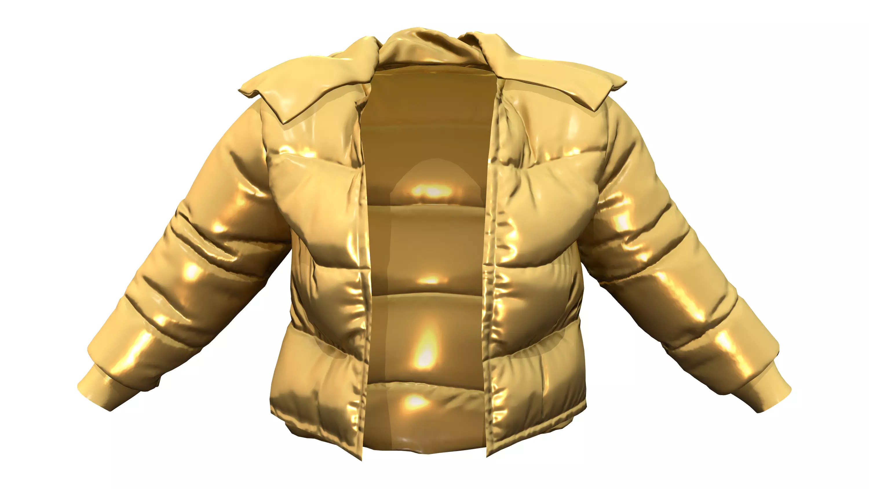 Metallic Yellow Open Front Oversize Padded Jacket Low-poly 3D model_0