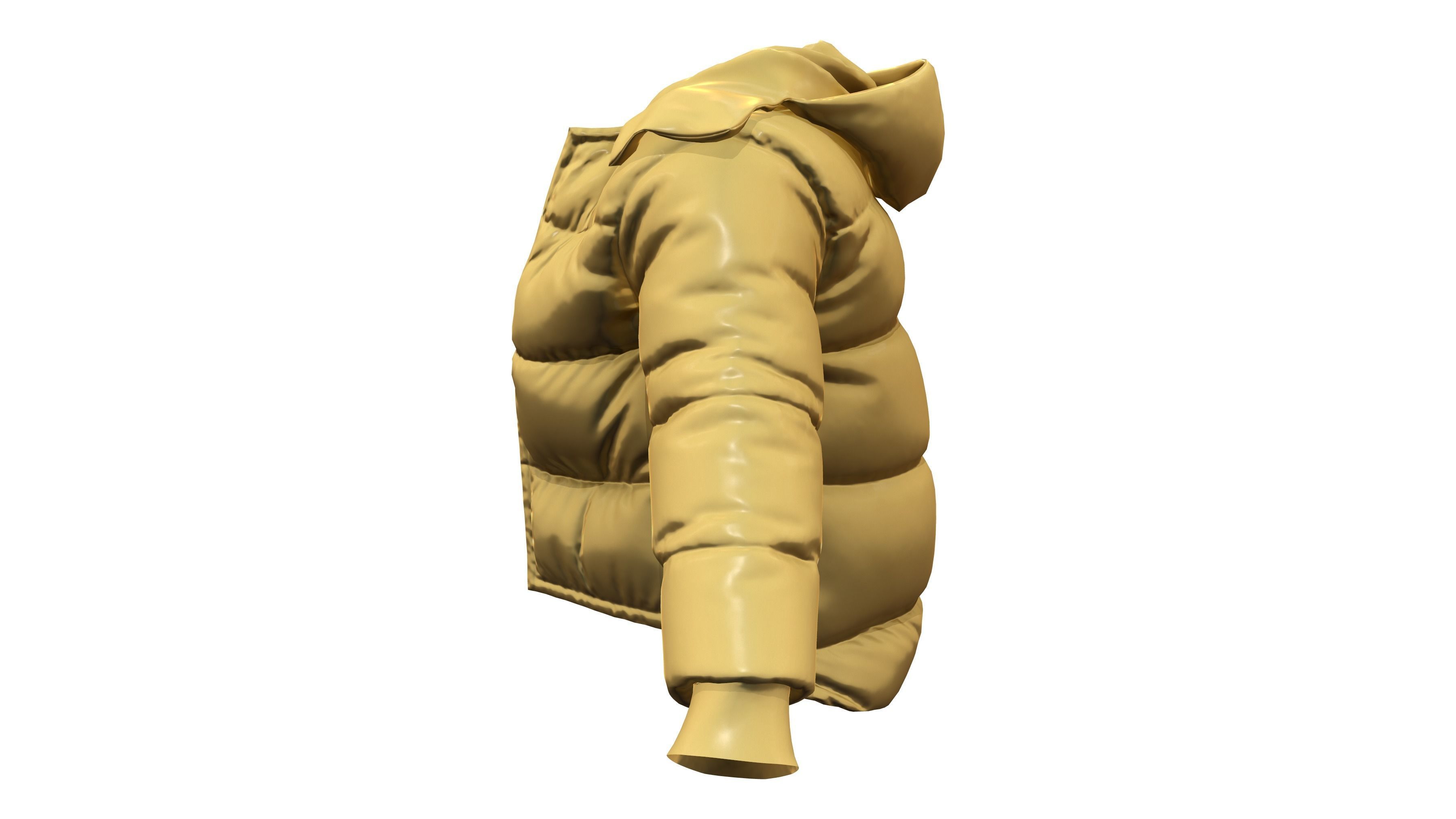 Metallic Yellow Open Front Oversize Padded Jacket Low-poly 3D model_3