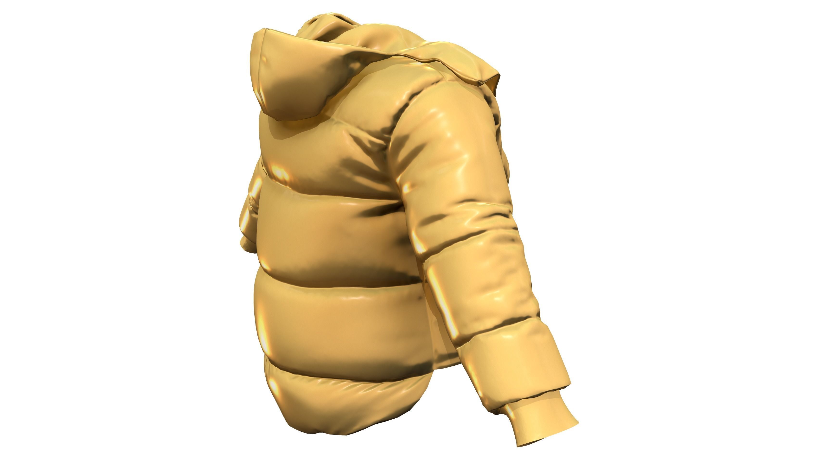 Metallic Yellow Open Front Oversize Padded Jacket Low-poly 3D model_5
