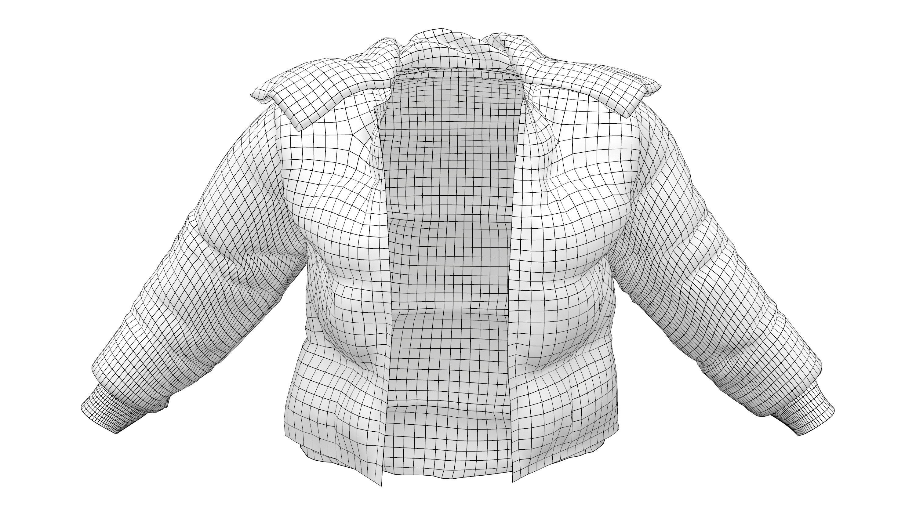 Metallic Yellow Open Front Oversize Padded Jacket Low-poly 3D model_6