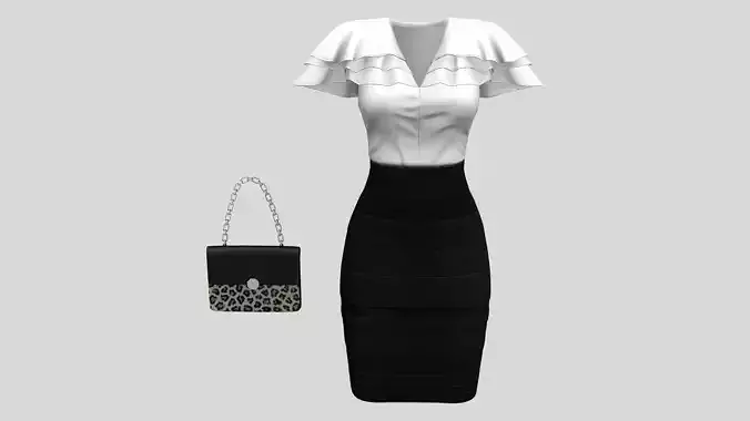 Elegant White Poncho Top Black Pencil Skirt Handbag Outfit