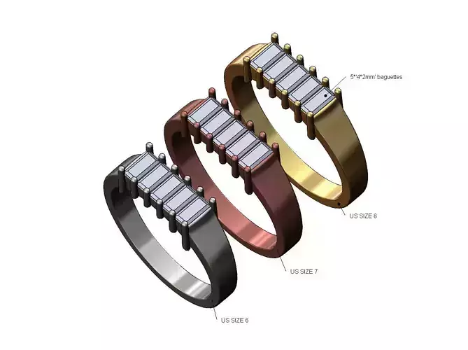 Baguette top rectangular signet ring US sizes 6 7 8