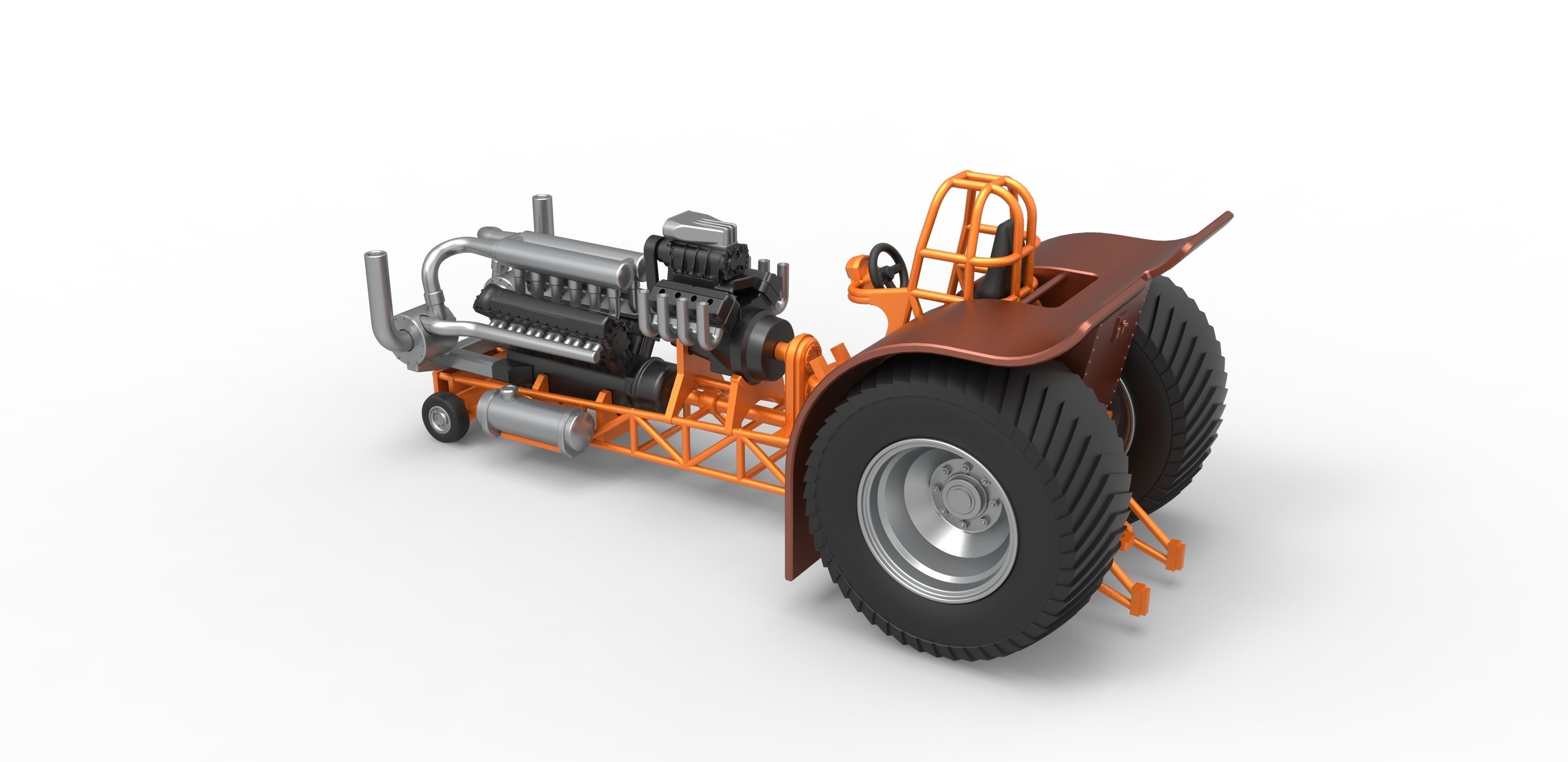 Pulling tractor with V12 and V8 engines Scale 1 to 25 3D print model_11