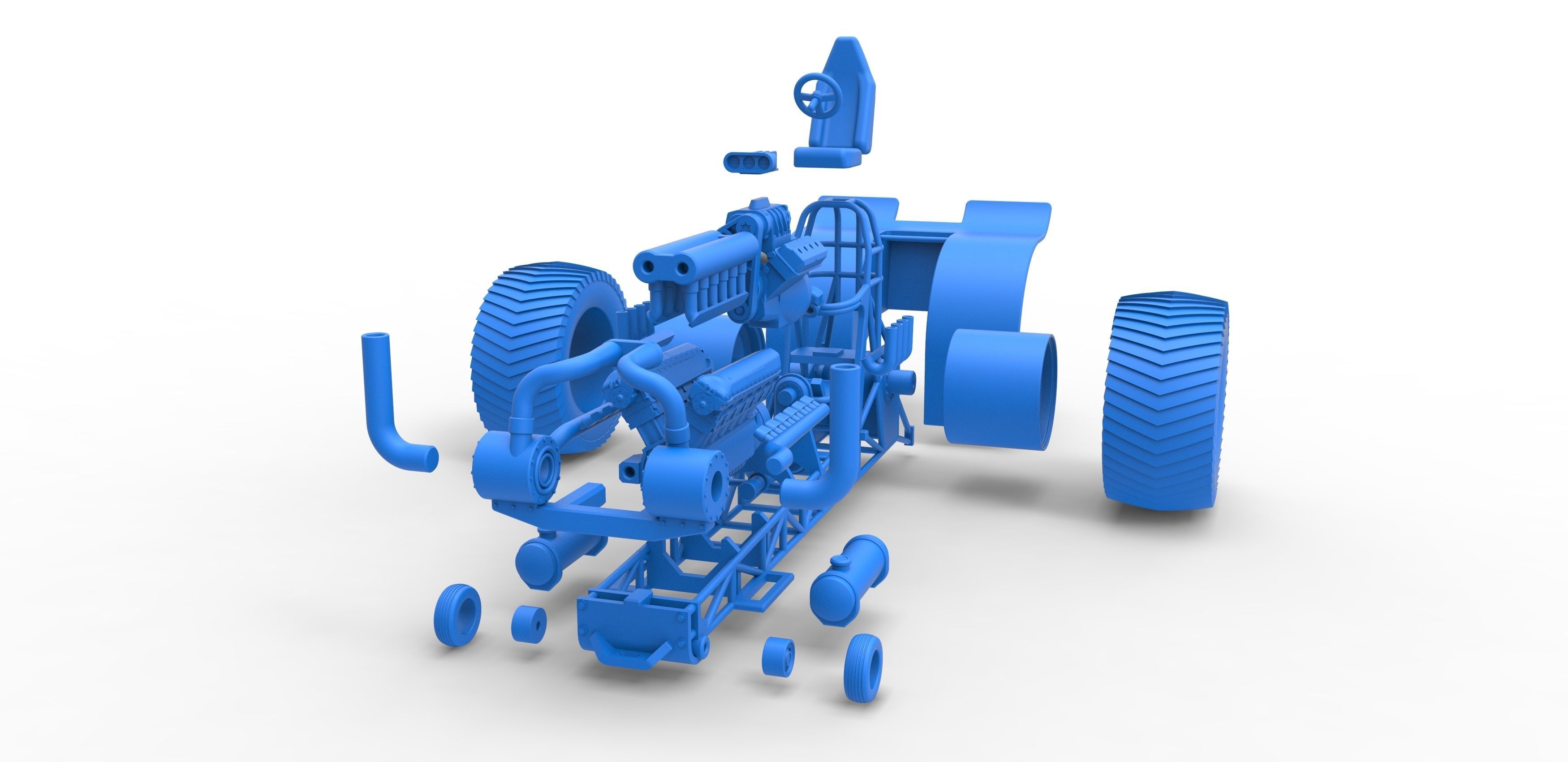 Pulling tractor with V12 and V8 engines Scale 1 to 25 3D print model_32