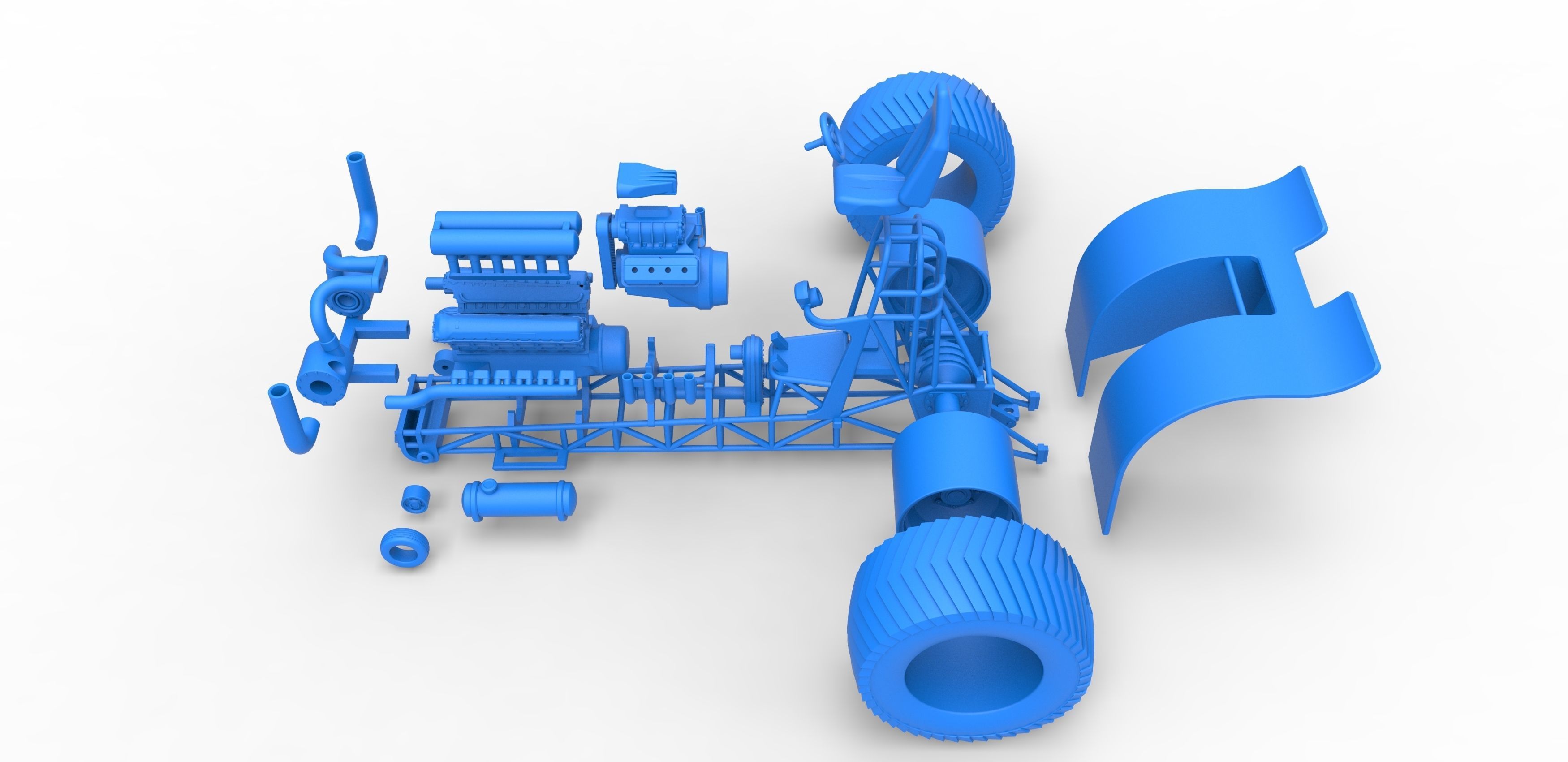 Pulling tractor with V12 and V8 engines Scale 1 to 25 3D print model_34