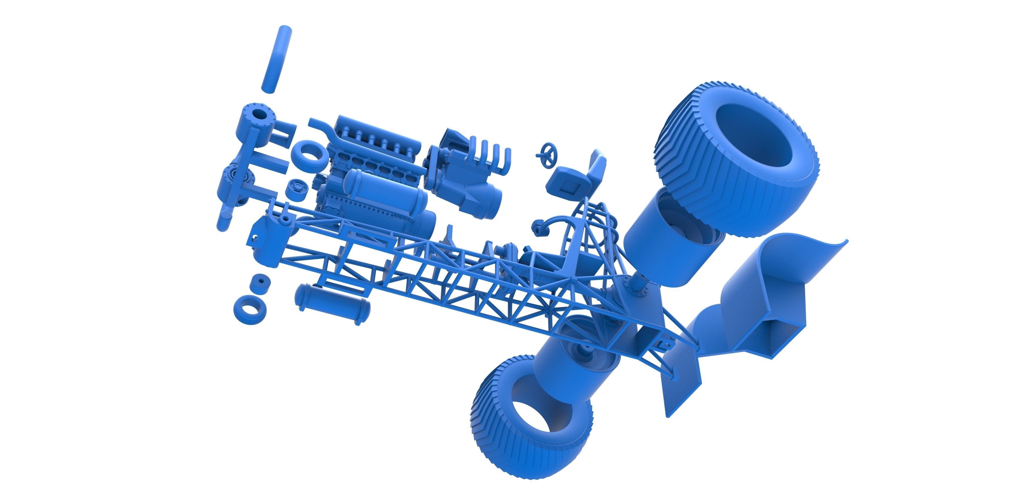 Pulling tractor with V12 and V8 engines Scale 1 to 25 3D print model_31