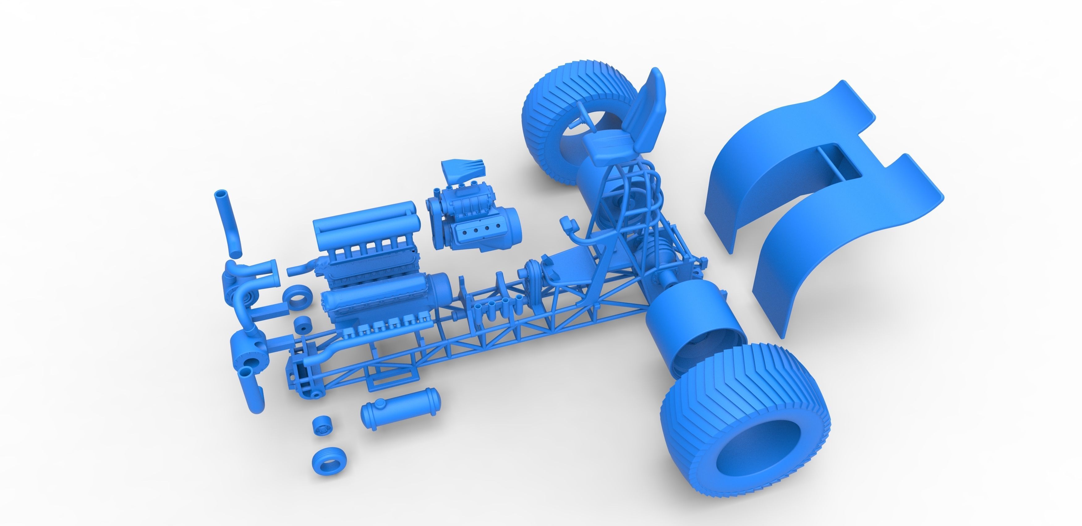 Pulling tractor with V12 and V8 engines Scale 1 to 25 3D print model_30