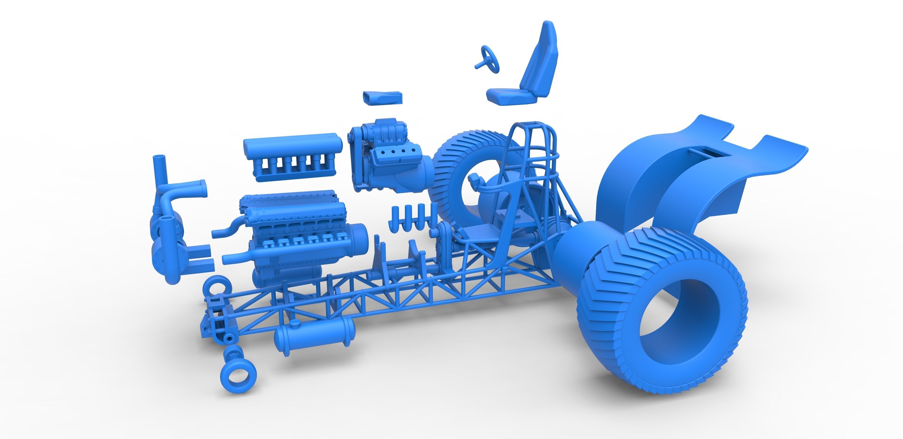Pulling tractor with V12 and V8 engines Scale 1 to 25 3D print model_29