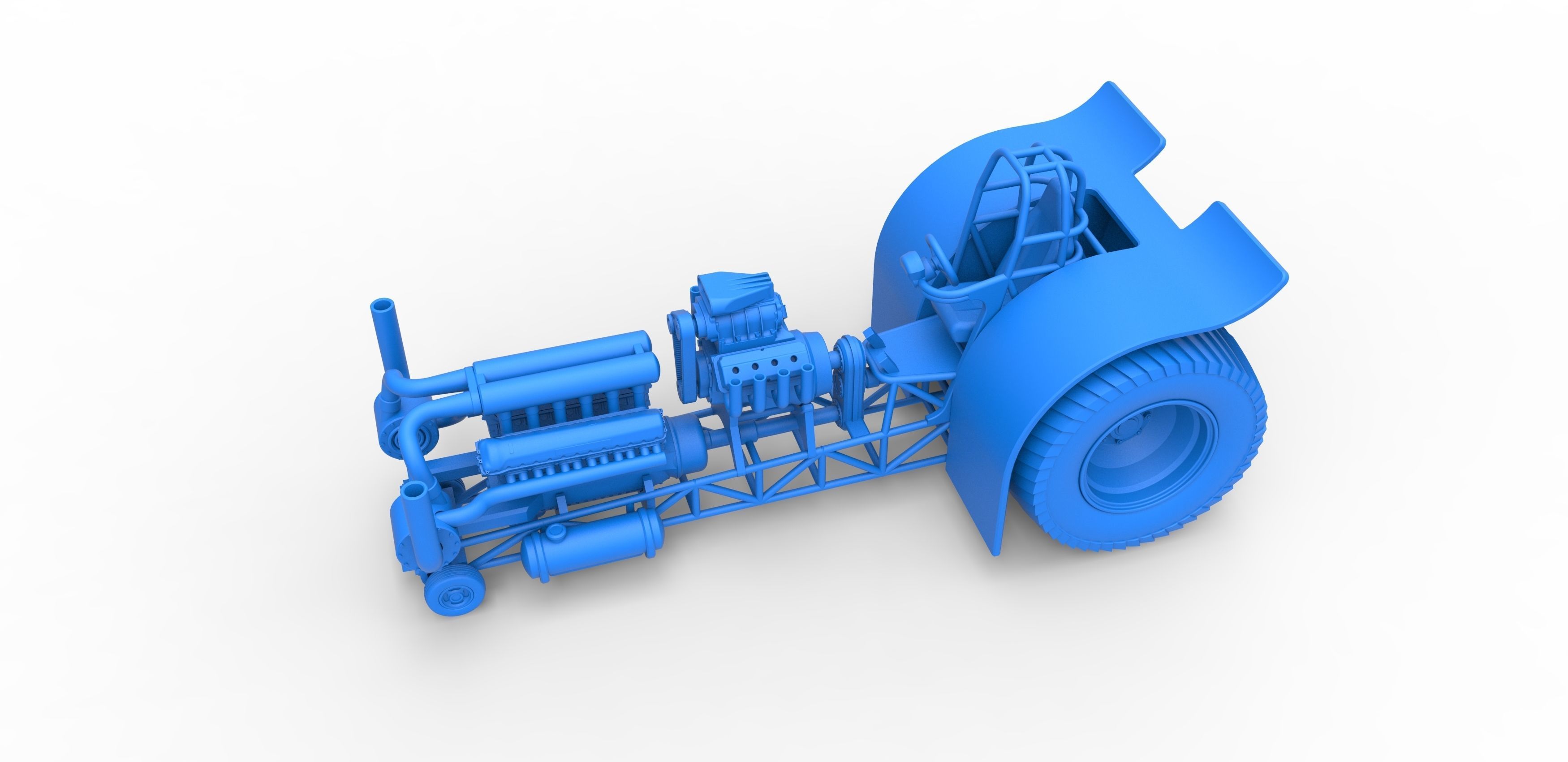 Pulling tractor with V12 and V8 engines Scale 1 to 25 3D print model_17