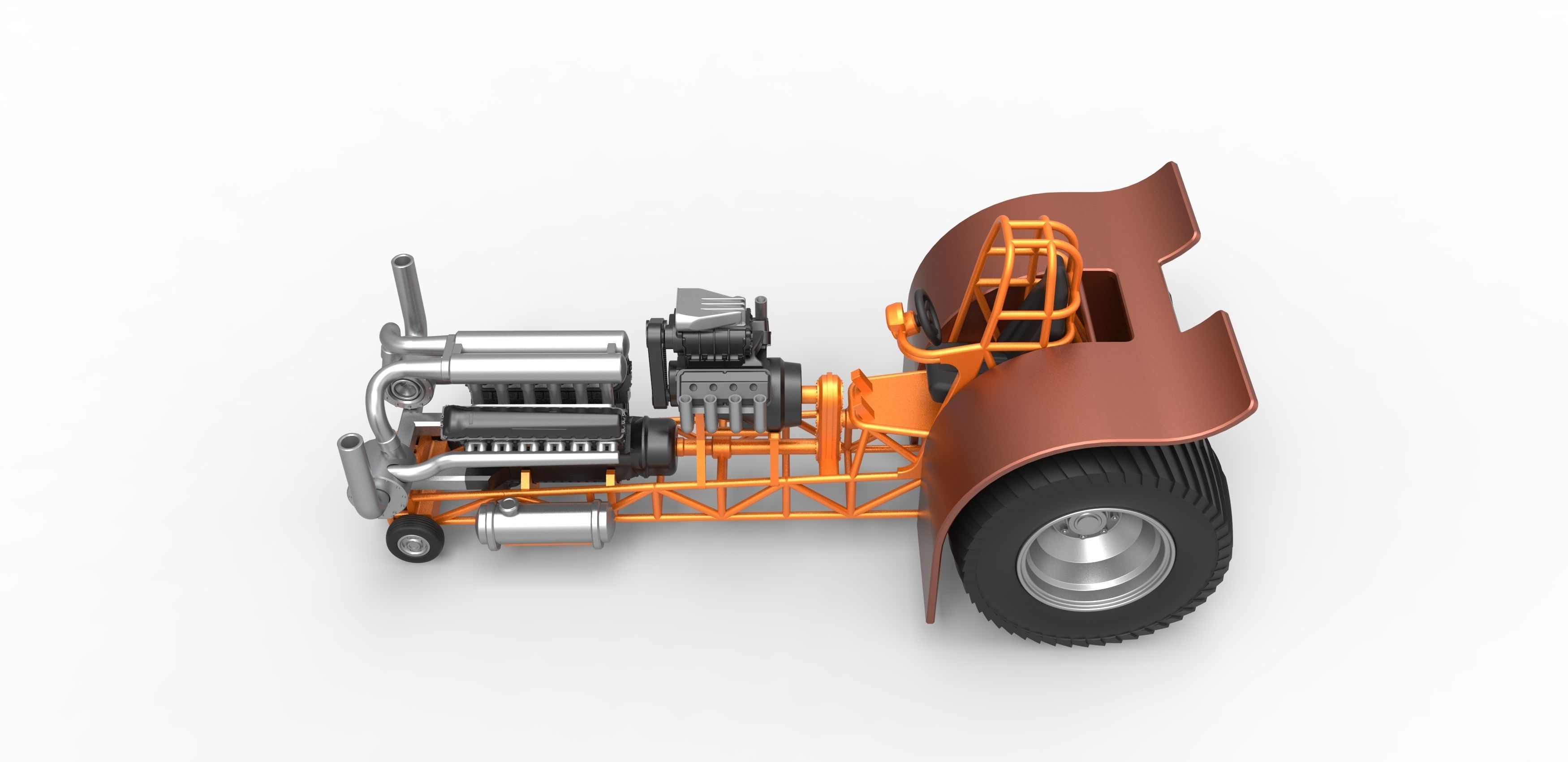 Pulling tractor with V12 and V8 engines Scale 1 to 25 3D print model_9