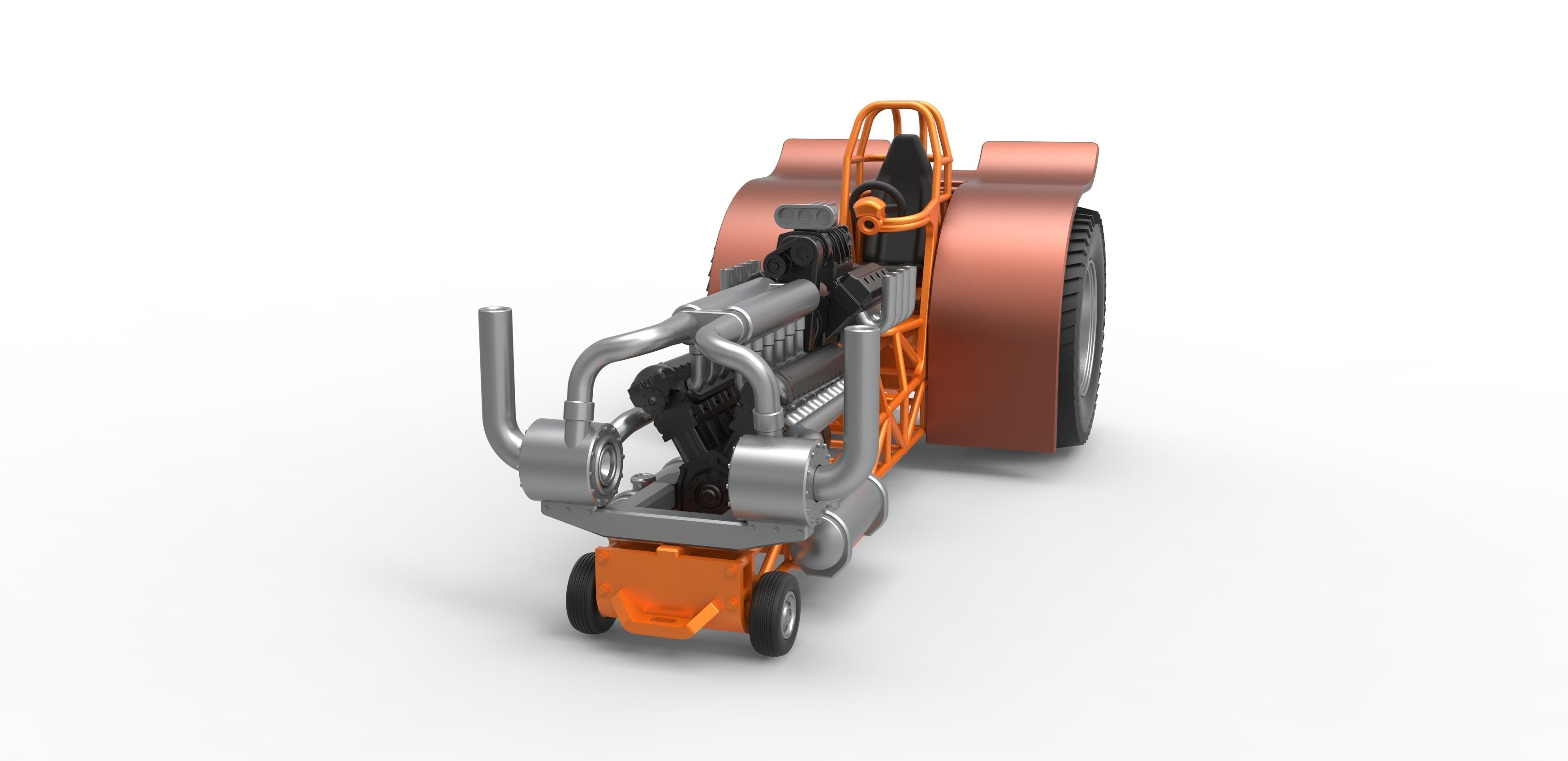 Pulling tractor with V12 and V8 engines Scale 1 to 25 3D print model_4