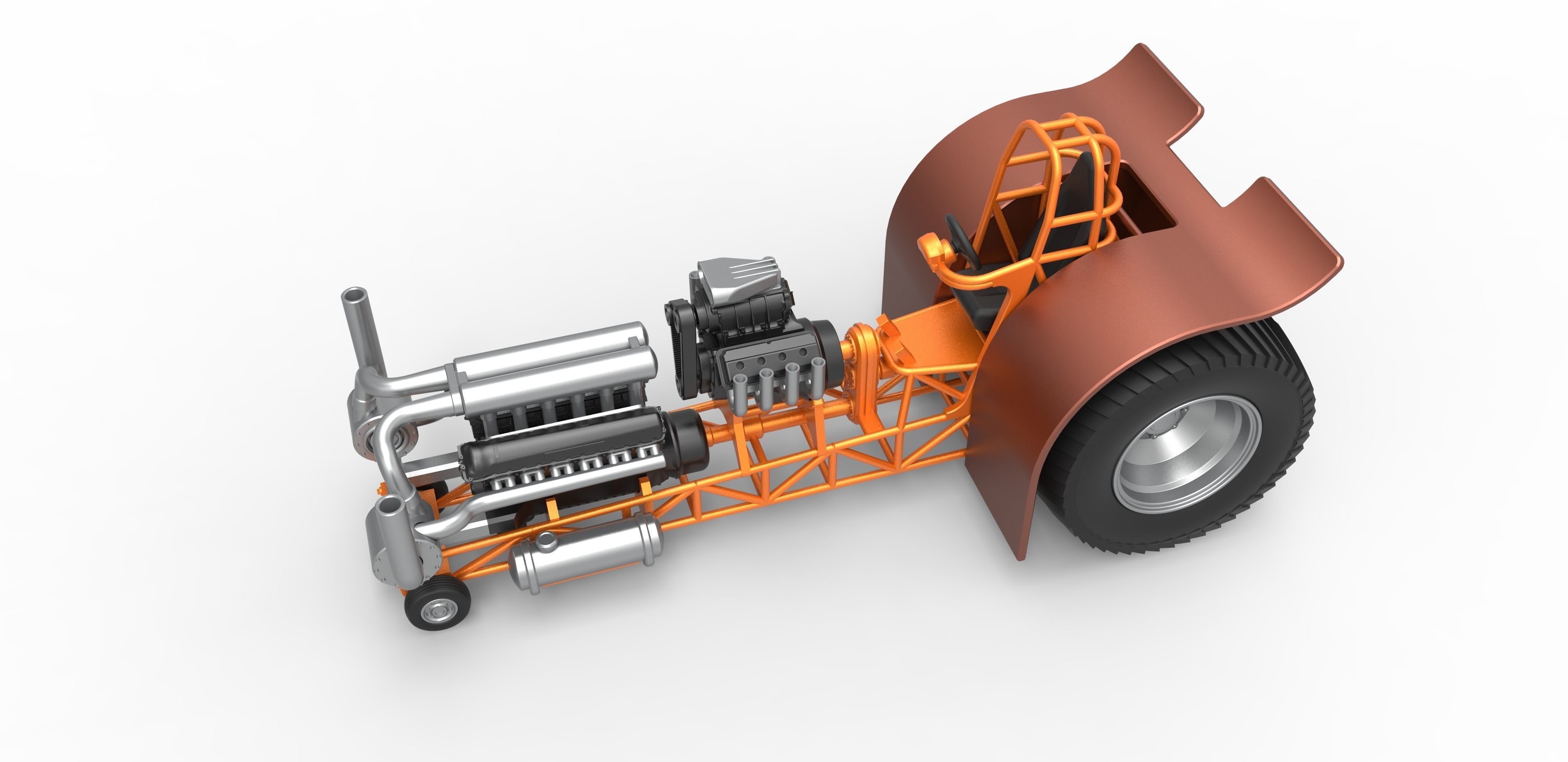 Pulling tractor with V12 and V8 engines Scale 1 to 25 3D print model_3