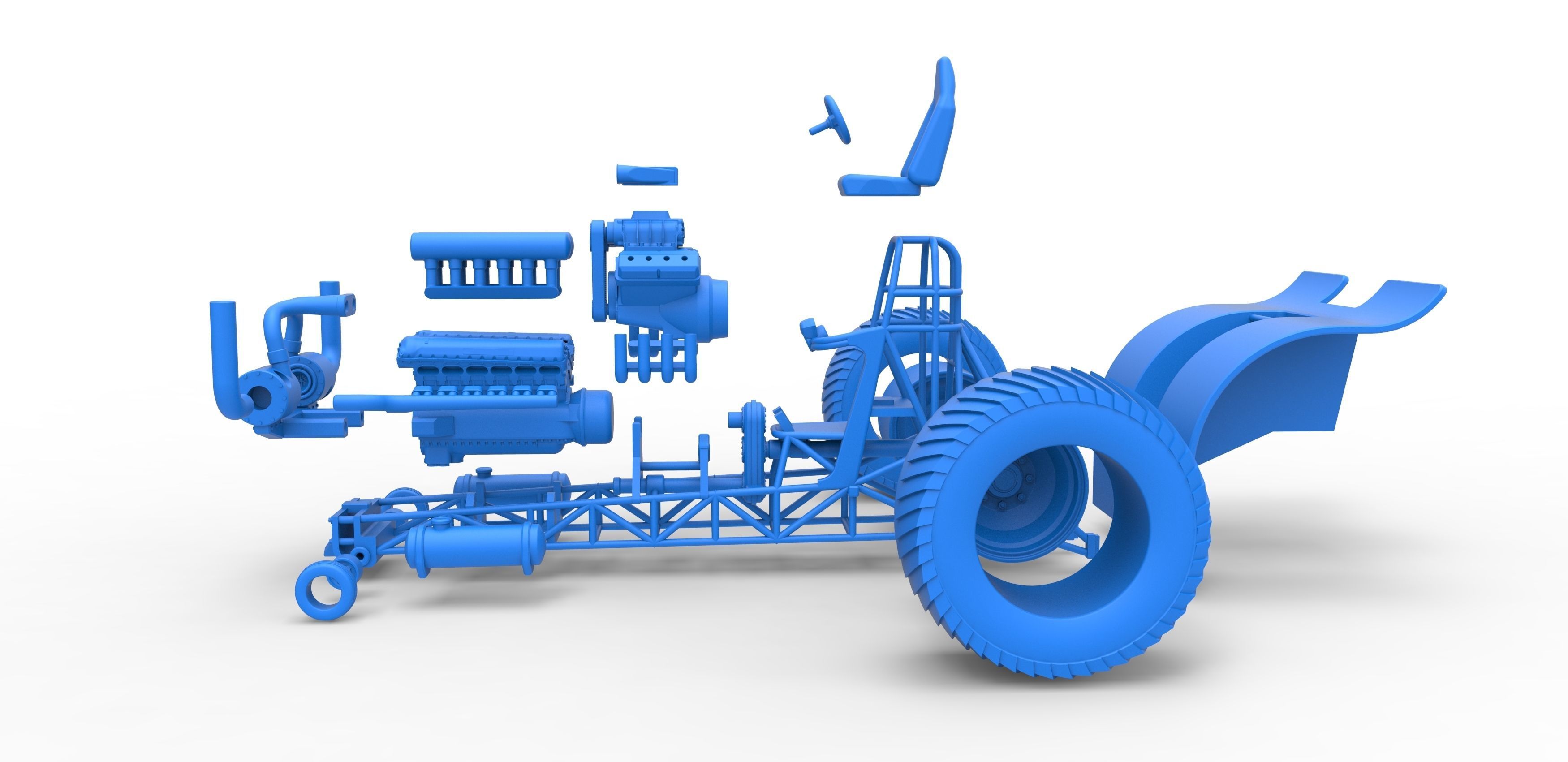 Pulling tractor with V12 and V8 engines Scale 1 to 25 3D print model_33