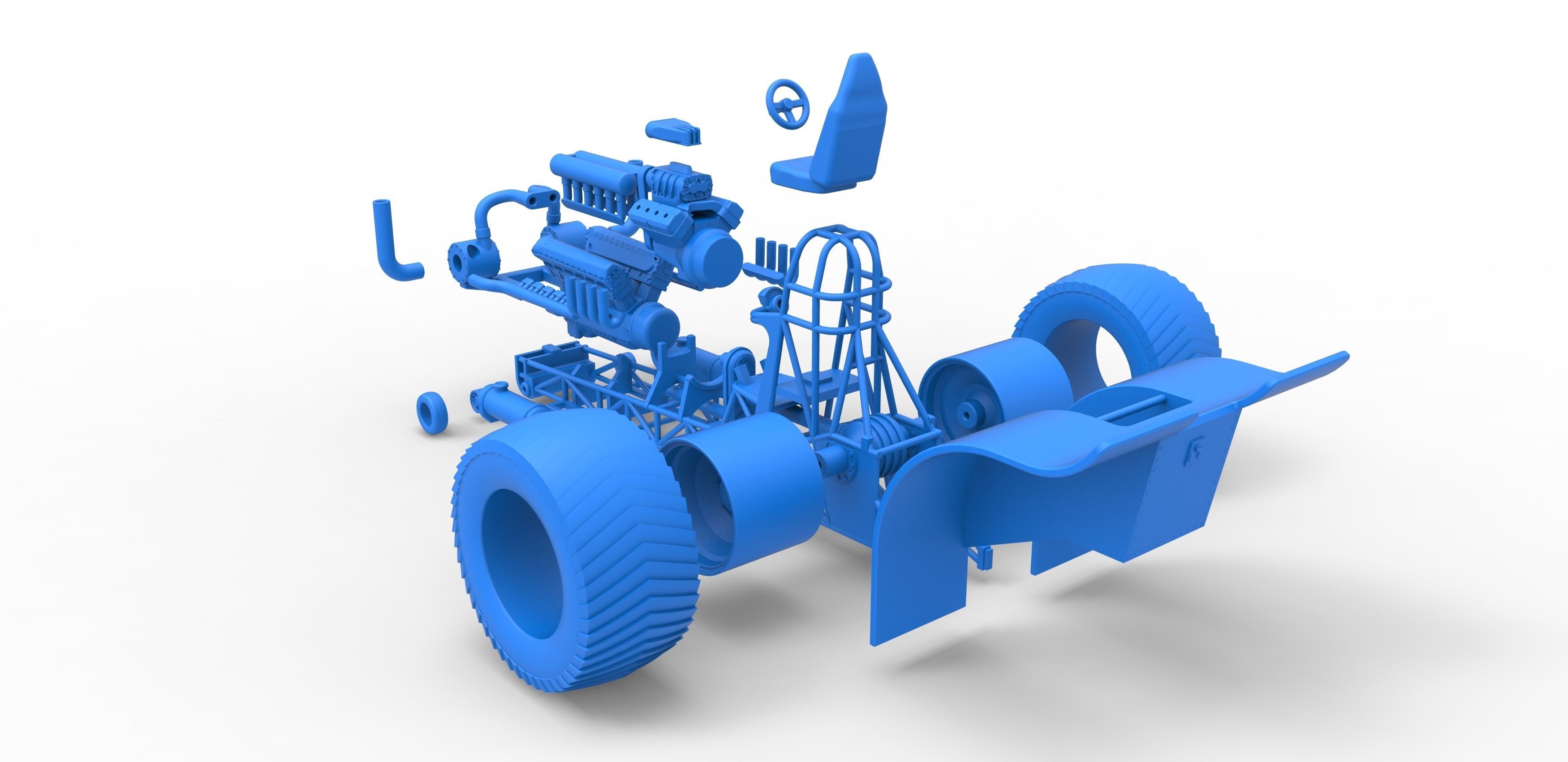 Pulling tractor with V12 and V8 engines Scale 1 to 25 3D print model_35
