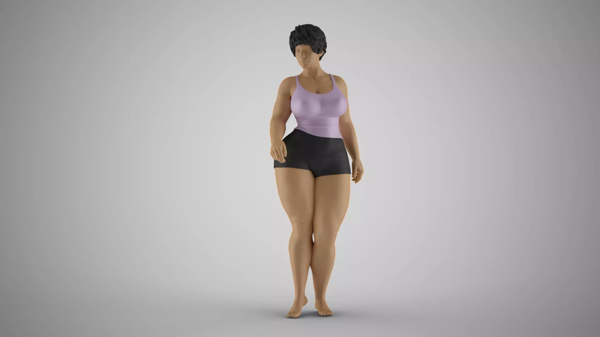 Unwieldiness woman in top and shorts 3D print model