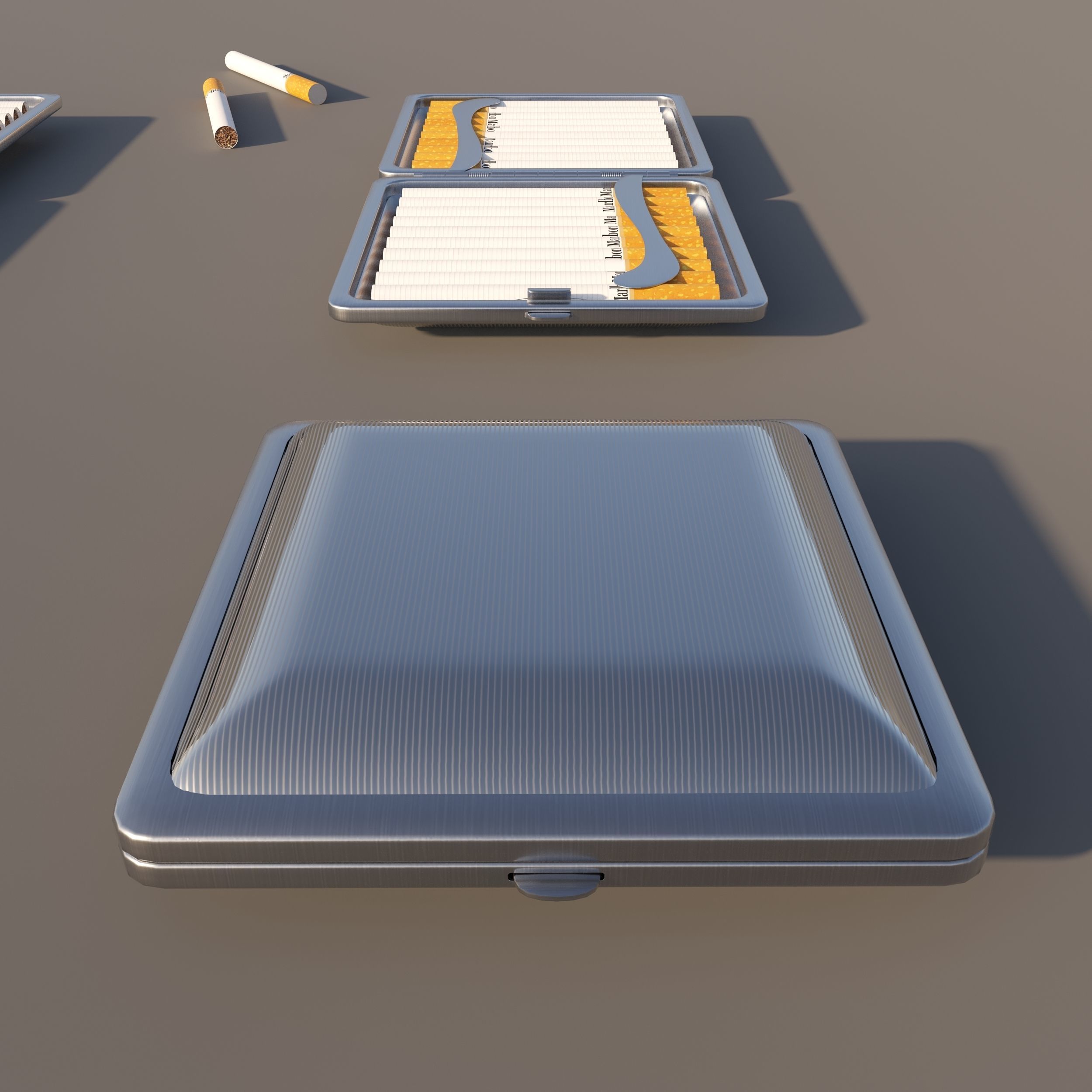Cigarette Case Metal Closed and Open With 2 Color Low-poly 3D model_5