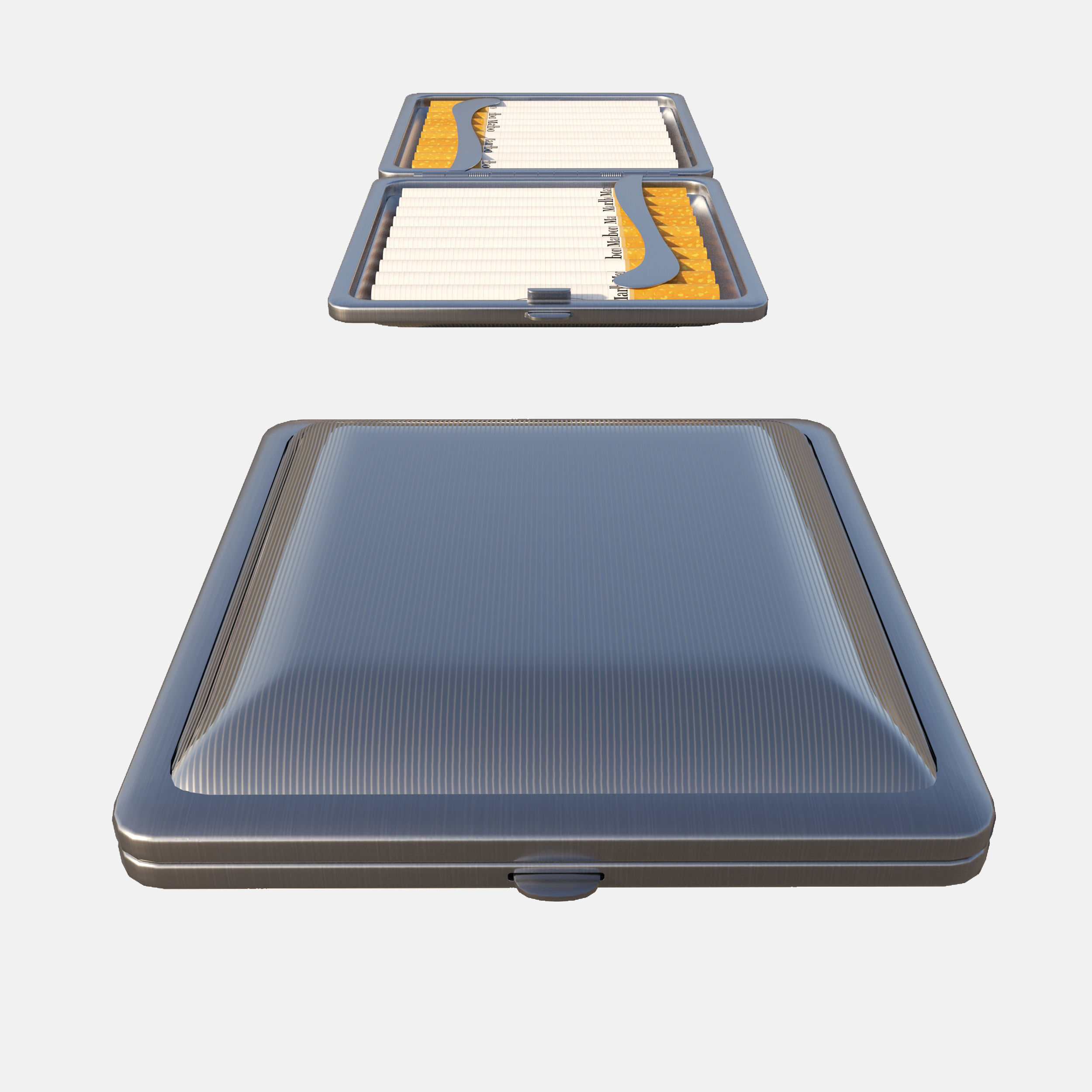 Cigarette Case Metal Closed and Open With 2 Color Low-poly 3D model_1
